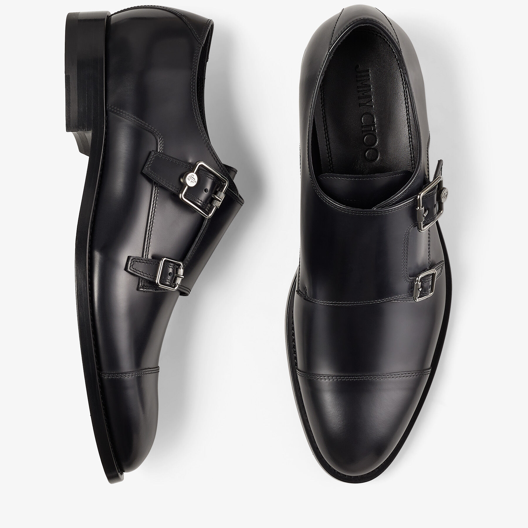 Black Brush Off Leather Monk Strap Shoes | FINNION MONKSTRAP | Summer ...