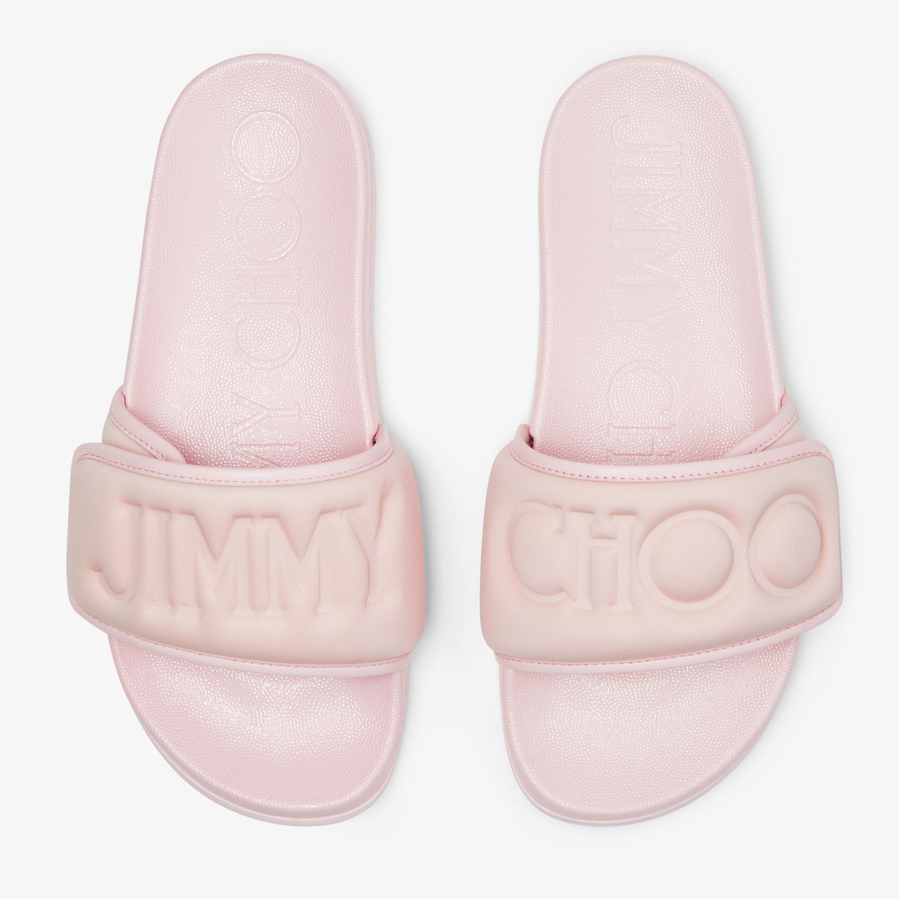Fitz/F | Powder Pink Puffed Logo Lycra Slides | JIMMY CHOO