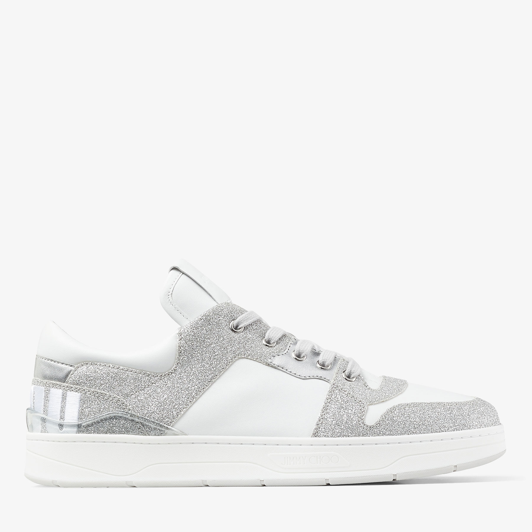 FLORENT/M | Silver Giltter and Leather Trainers with Choo Lettering ...