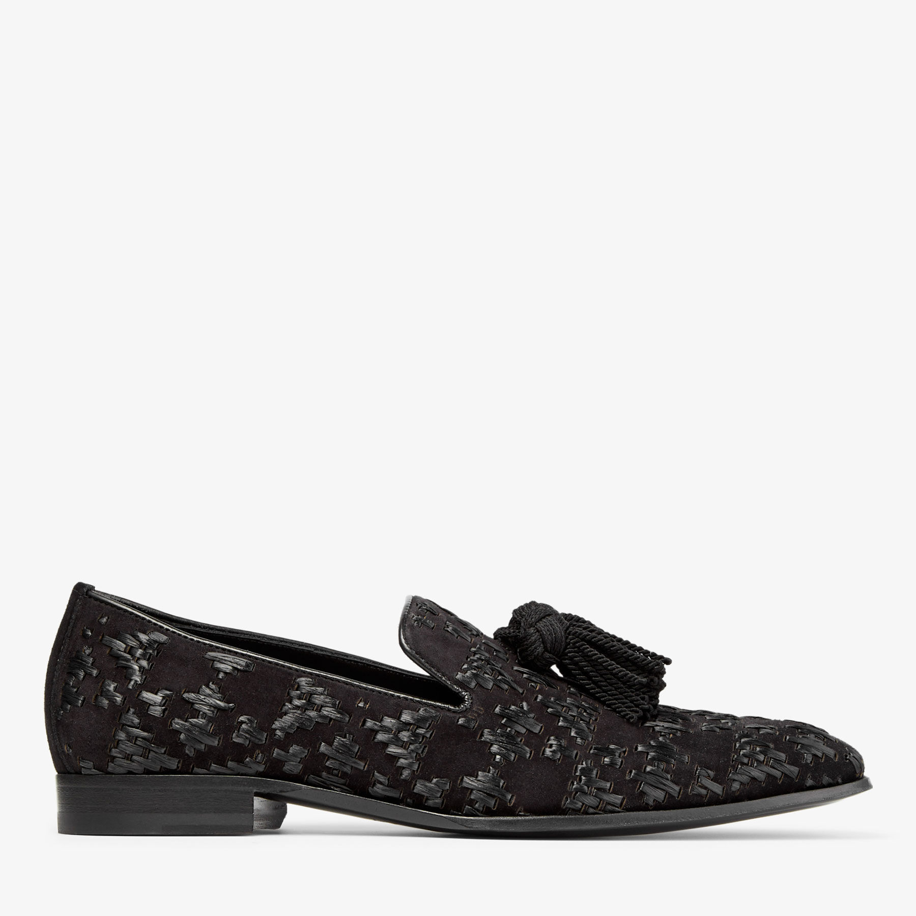 FOXLEY/M | Black Velvet Suede and Raffia Slip-On Shoes with Tassel