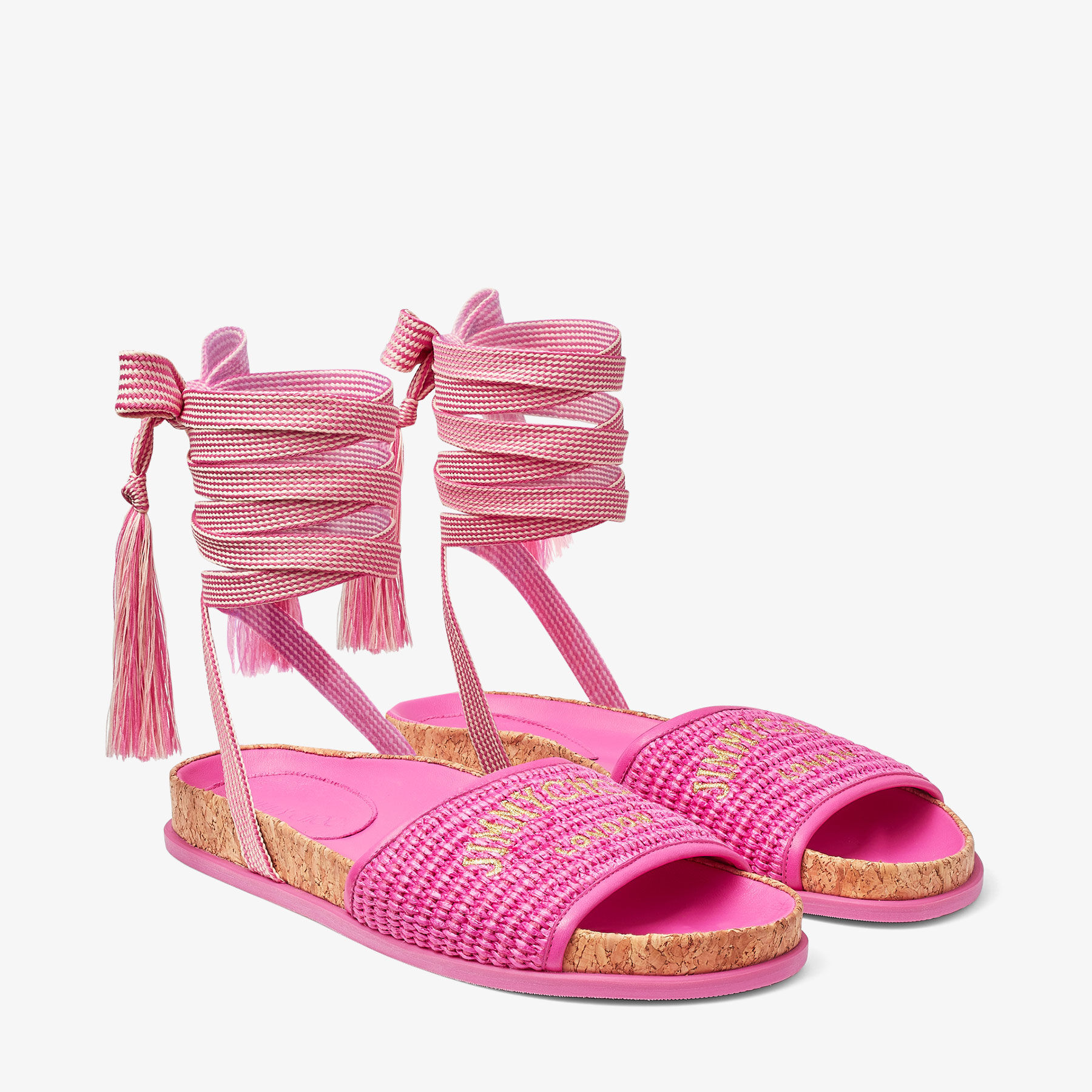 Fuchsia Jimmy Choo Embroidered Raffia Sandals GAL FLAT Beach