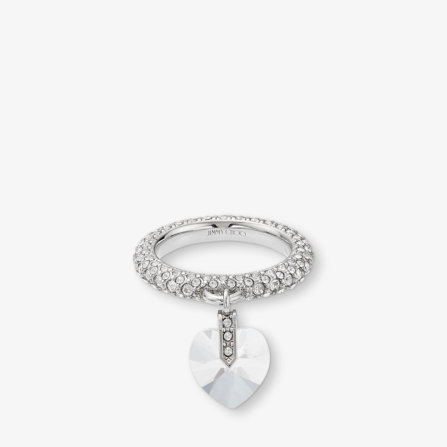 Heart Ring | Silver-Finish Heart Ring with Crystals | JIMMY CHOO