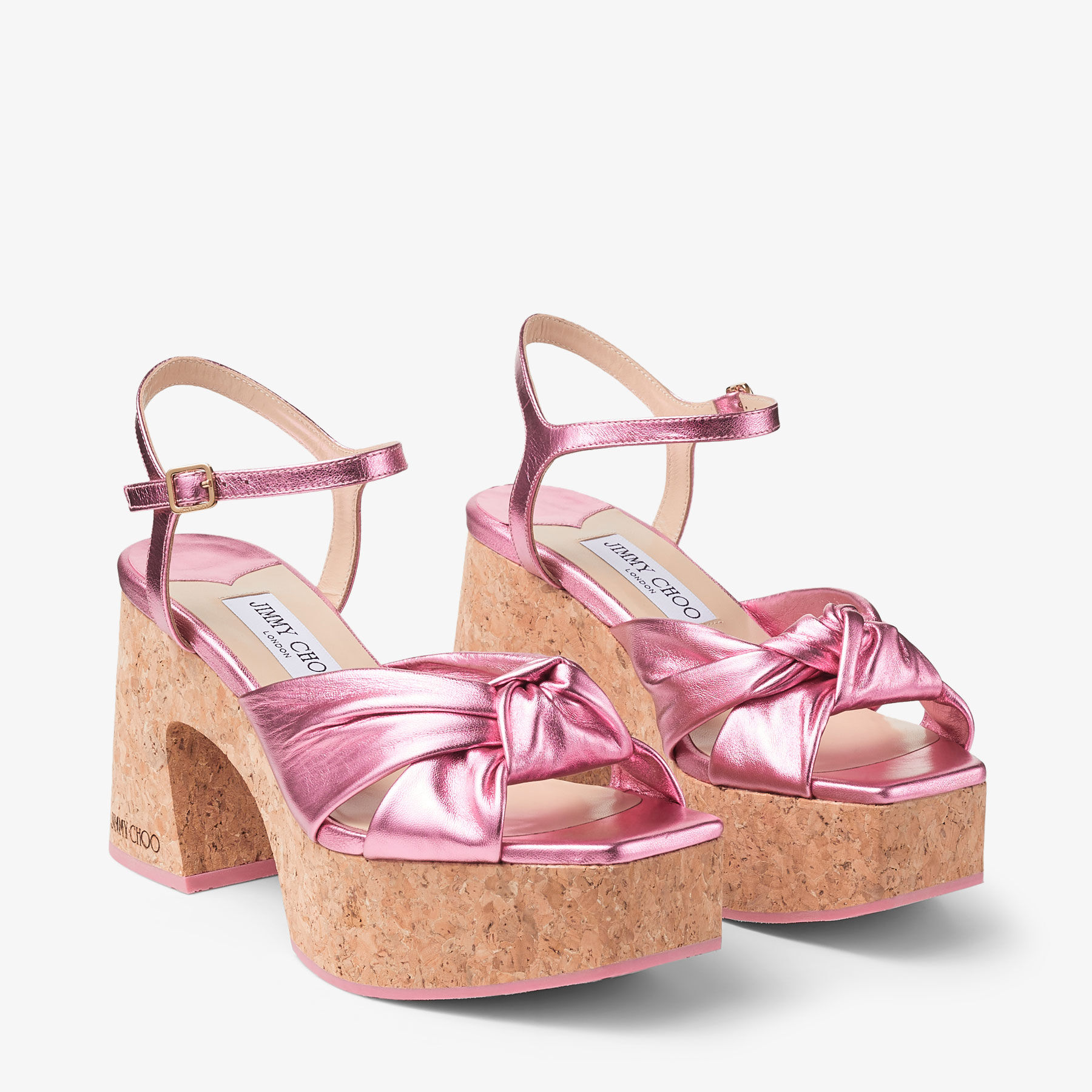 Heloise Wedge 95 | Candy Pink Metallic Nappa Leather Platform Sandals ...