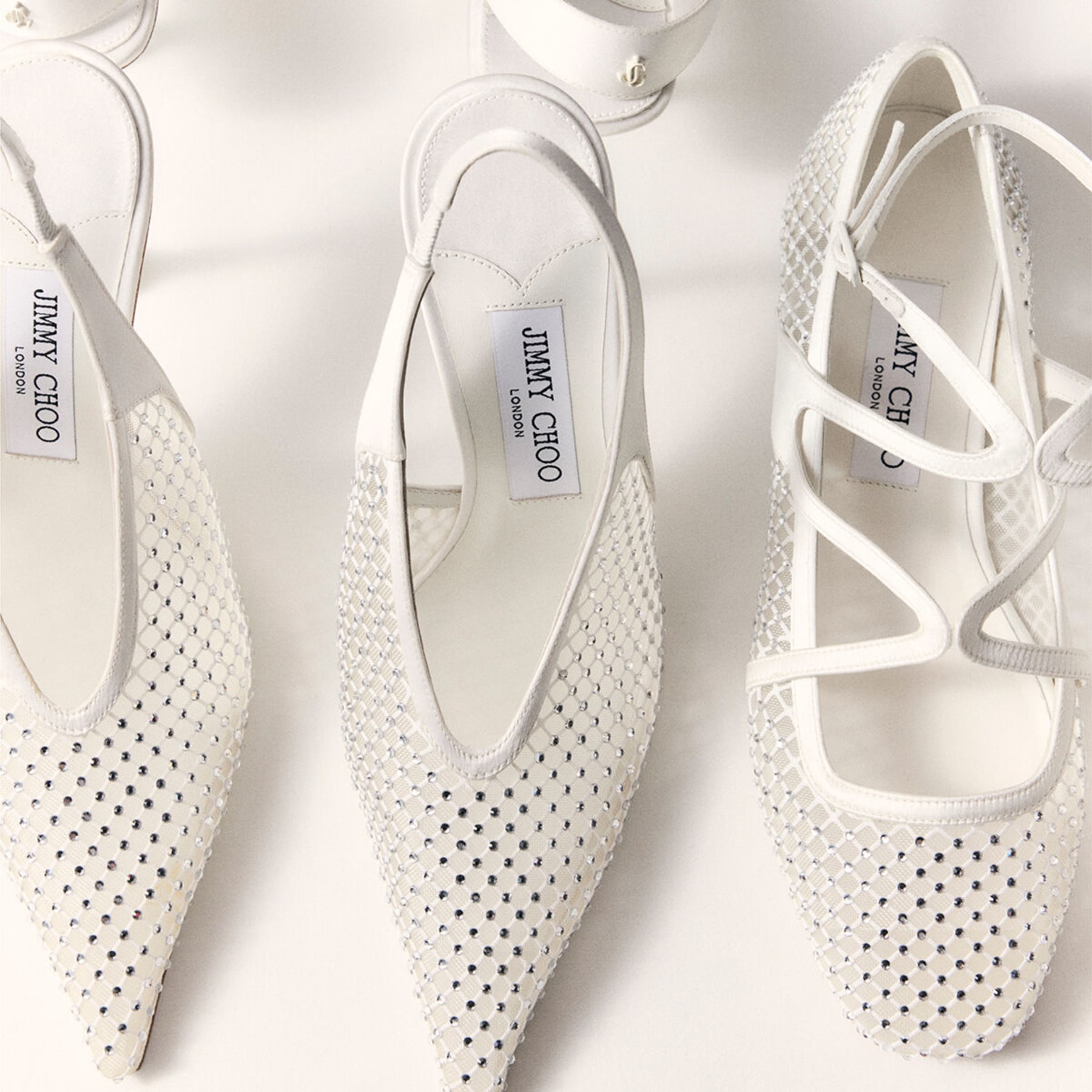 Isa 95 | White Crystal Mesh Satin Pumps | JIMMY CHOO US