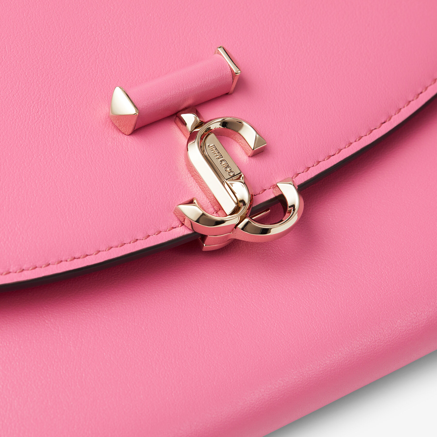 Candy Pink Smooth Calf Pouch with Light Gold JC Emblem | JC ENVELOPE ...