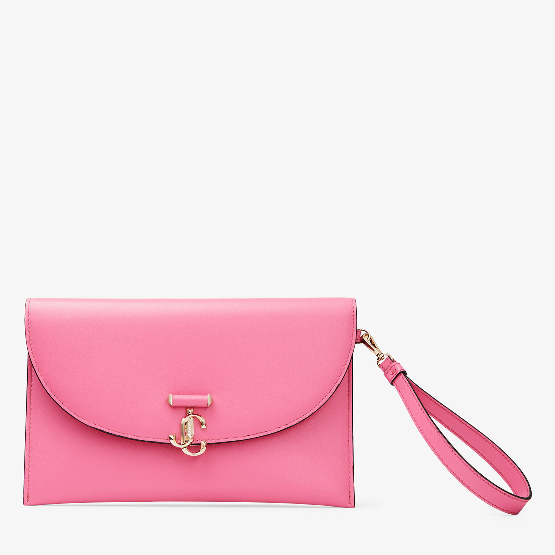 Candy Pink Smooth Calf Pouch with Light Gold JC Emblem | JC ENVELOPE ...