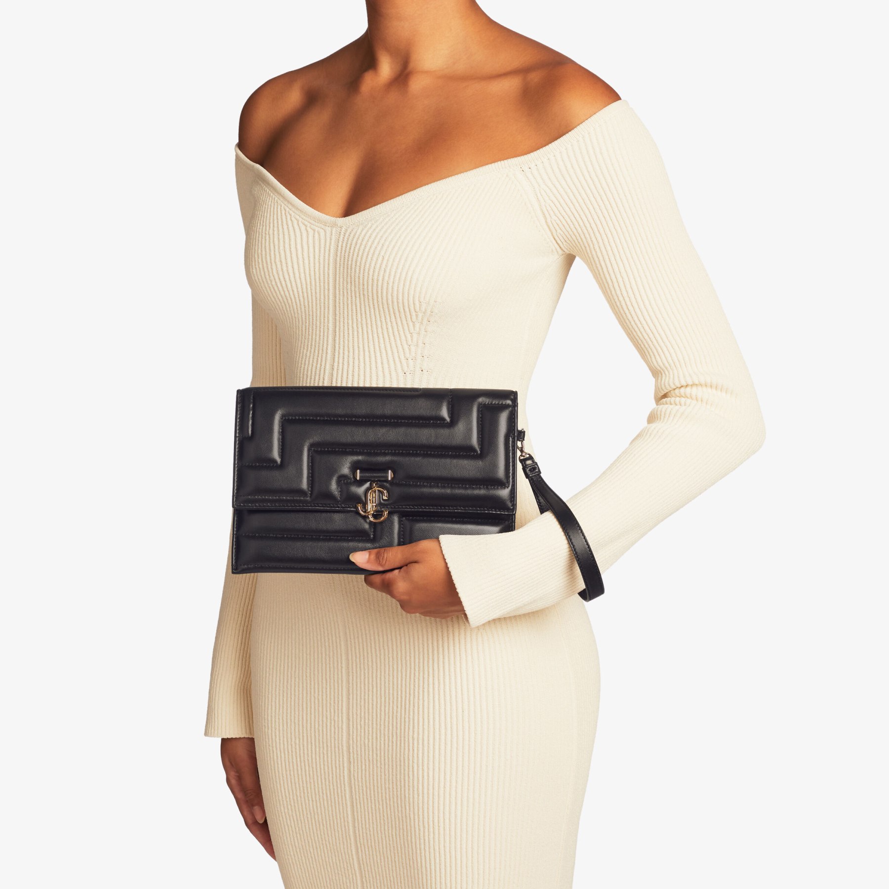 JC SQUARE ENVELOPE Gold Quilted Metallic Leather Pouch Winter