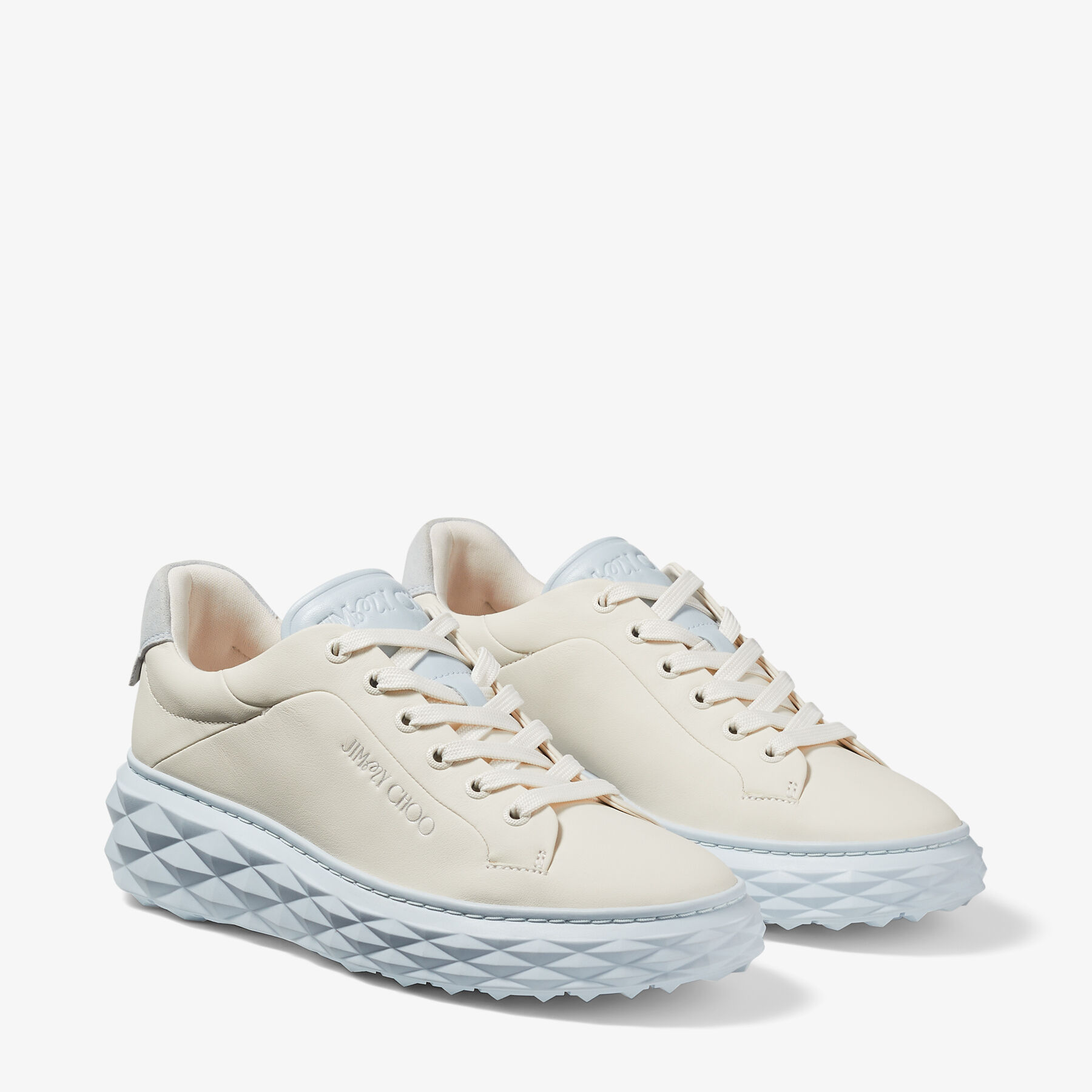 Jimmy Choo Malbon Diamond F Latte Pastel Blue Embossed Leather Trainers JIMMY CHOO CA Malbon JIMMY CHOO CA