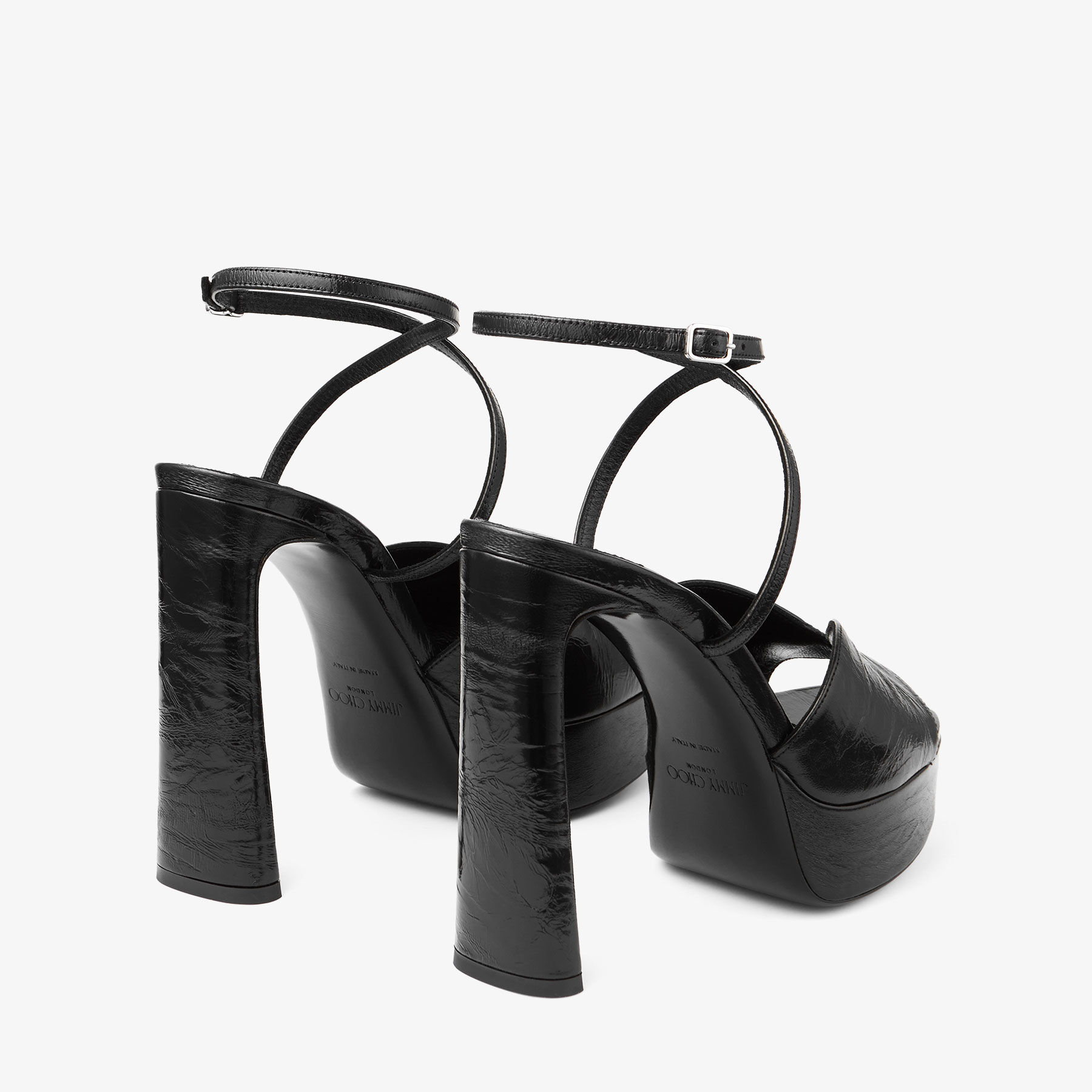Karli/PF 125 | Black Metallic Leather Platform Sandals | JIMMY CHOO US