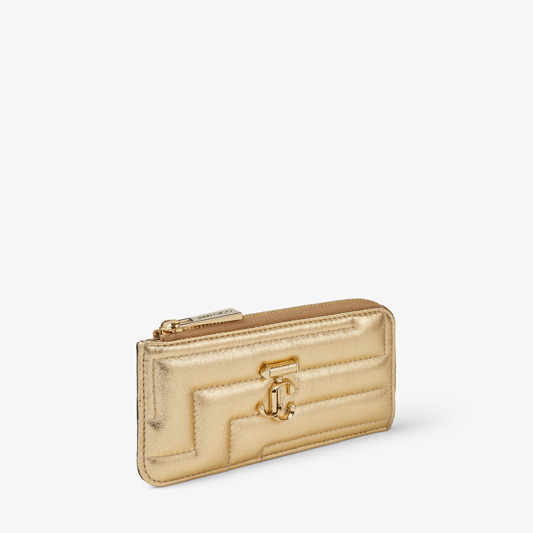 LISE-Z | Gold Quilted Metallic Nappa Leather Card Holder with JC