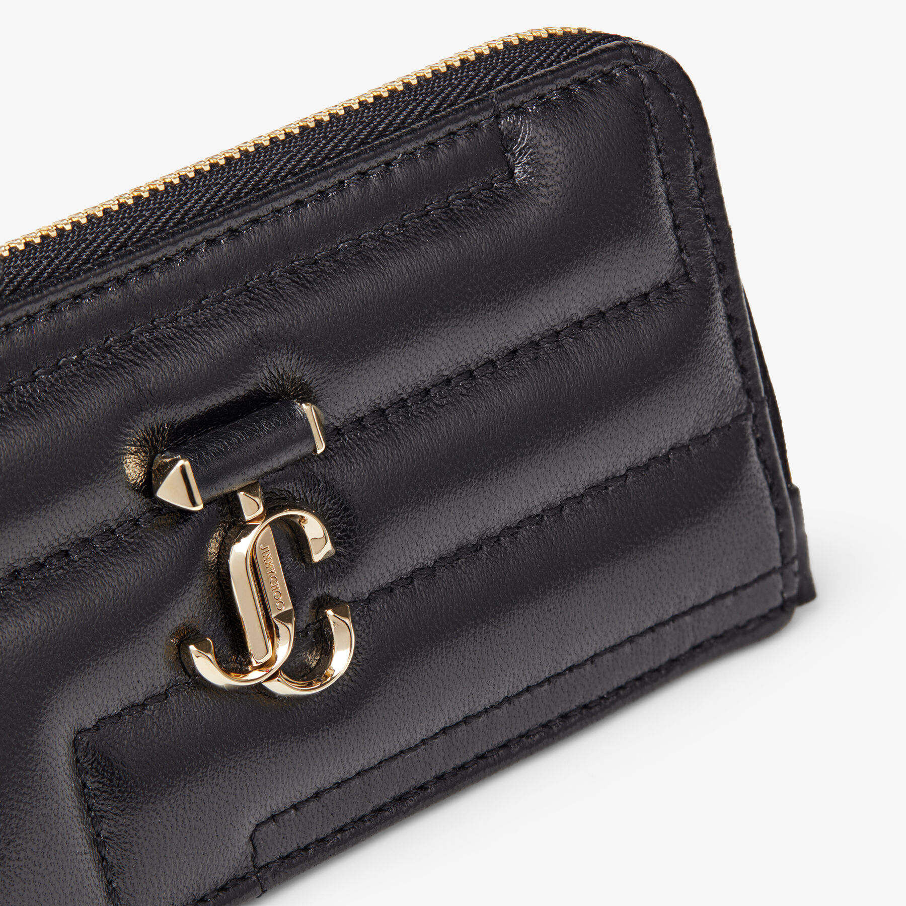 Black Quilted Nappa Leather Card Holder with JC Emblem | LISE-Z