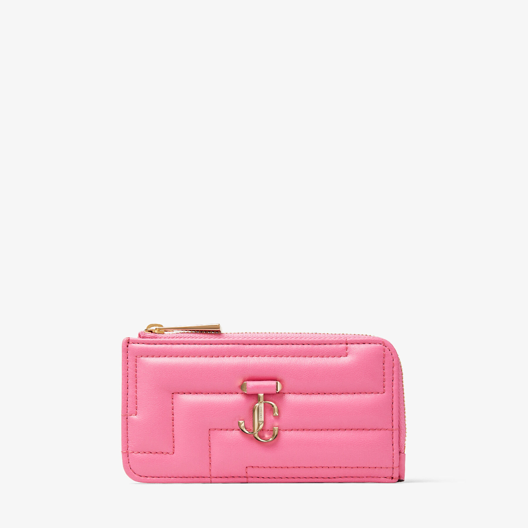 Candy Pink Quilted Nappa Leather Card Holder with JC Emblem | LISE