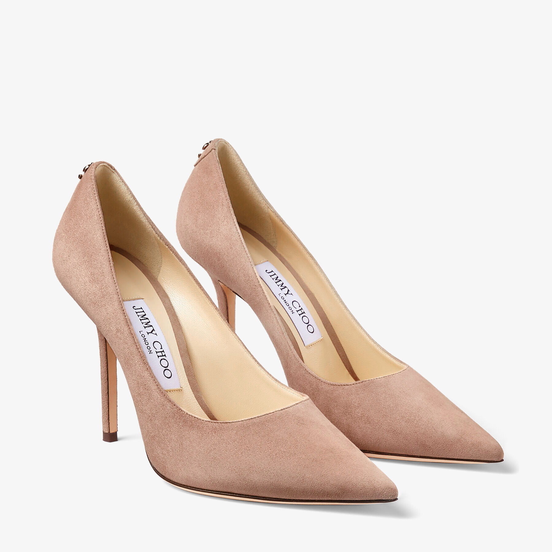 Ballet Pink Suede Pointy Toe Pumps with Jimmy Choo Button|LOVE 100