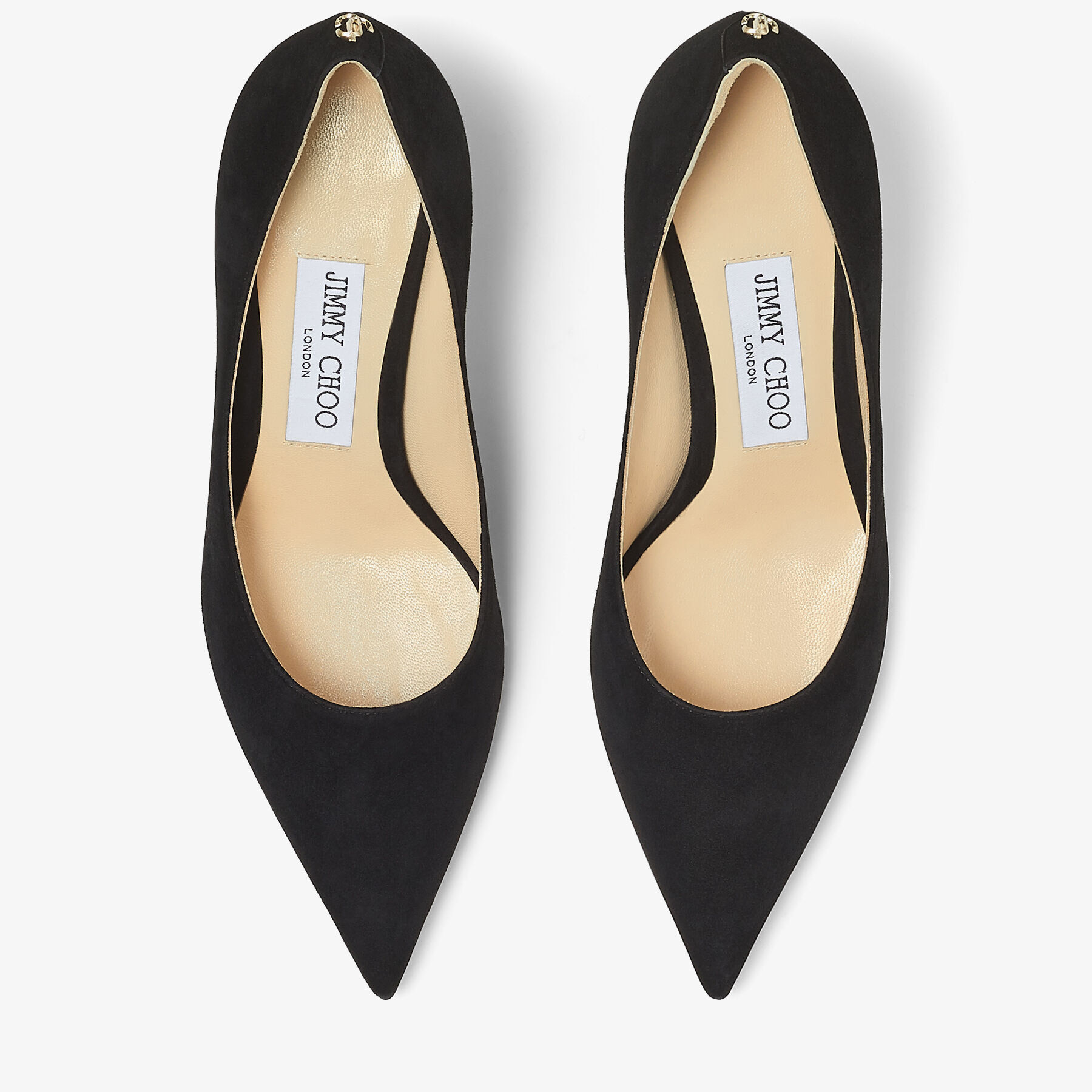 Black Suede Pointed pumps with JC Emblem | LOVE 65 | 24:7 Icons