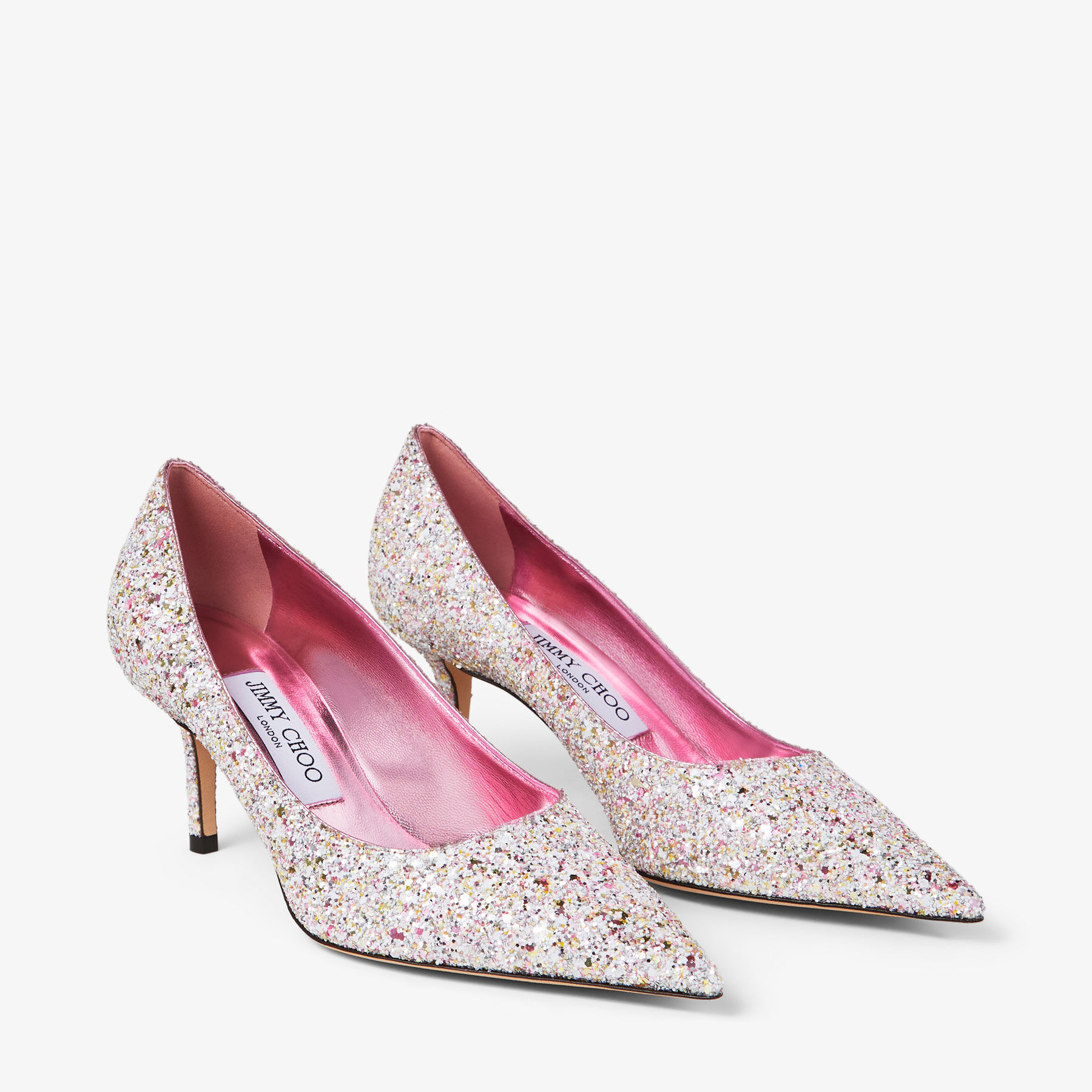Love 65 Candy Pink Frosted Glitter Fabric Pumps JIMMY CHOO US