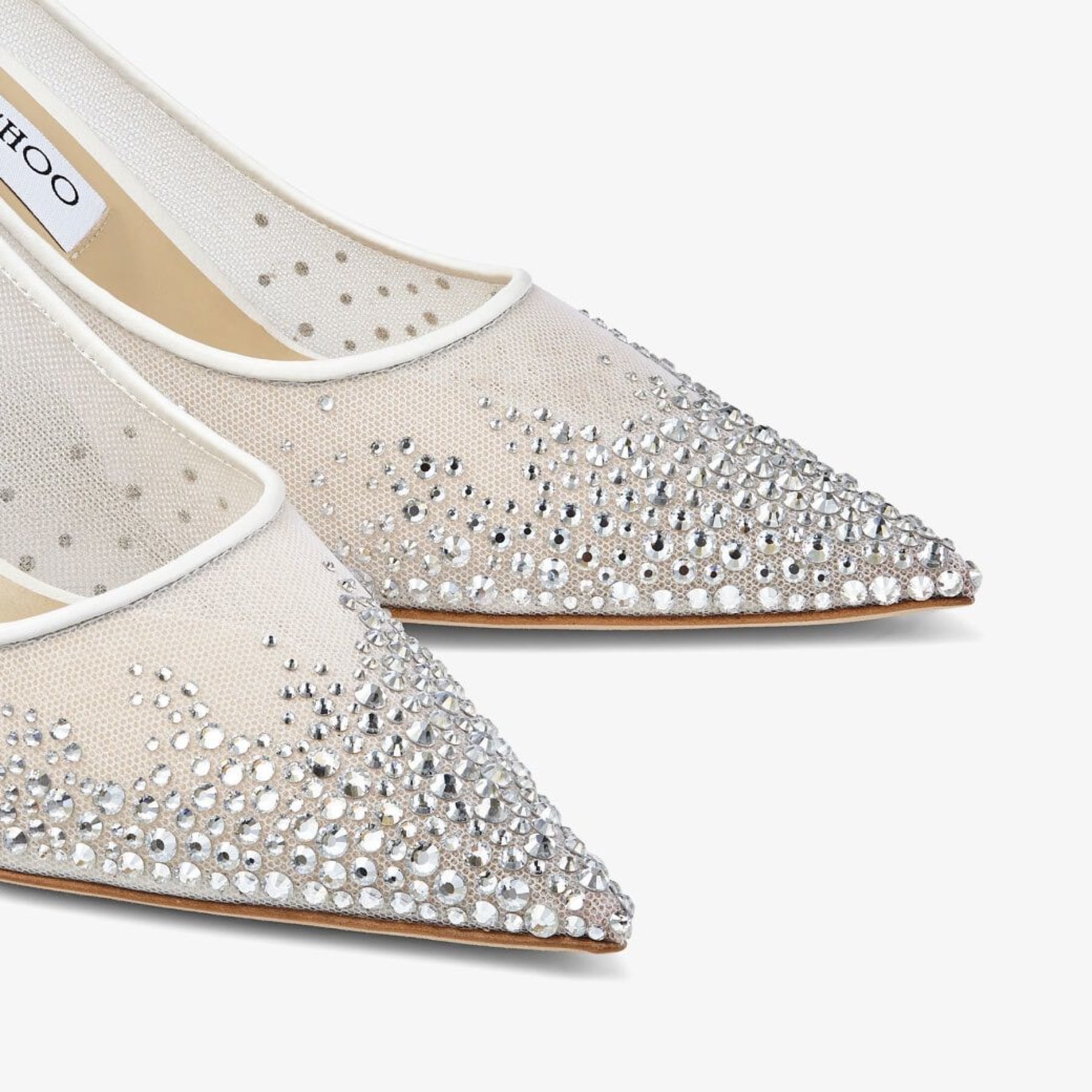 White Mesh Pointed-Toe Pumps with Dégradé Crystals | LOVE 65 
