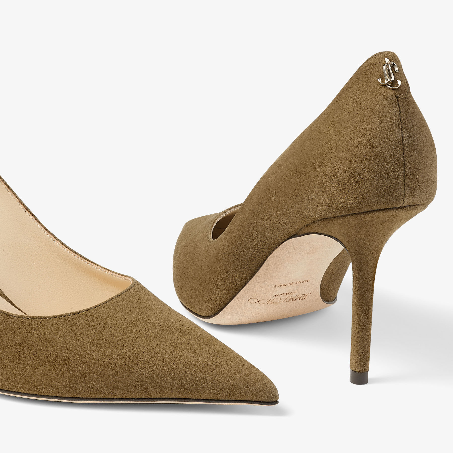 LOVE 85 | Caper Green Suede Pointed Pumps with JC Emblem | Summer