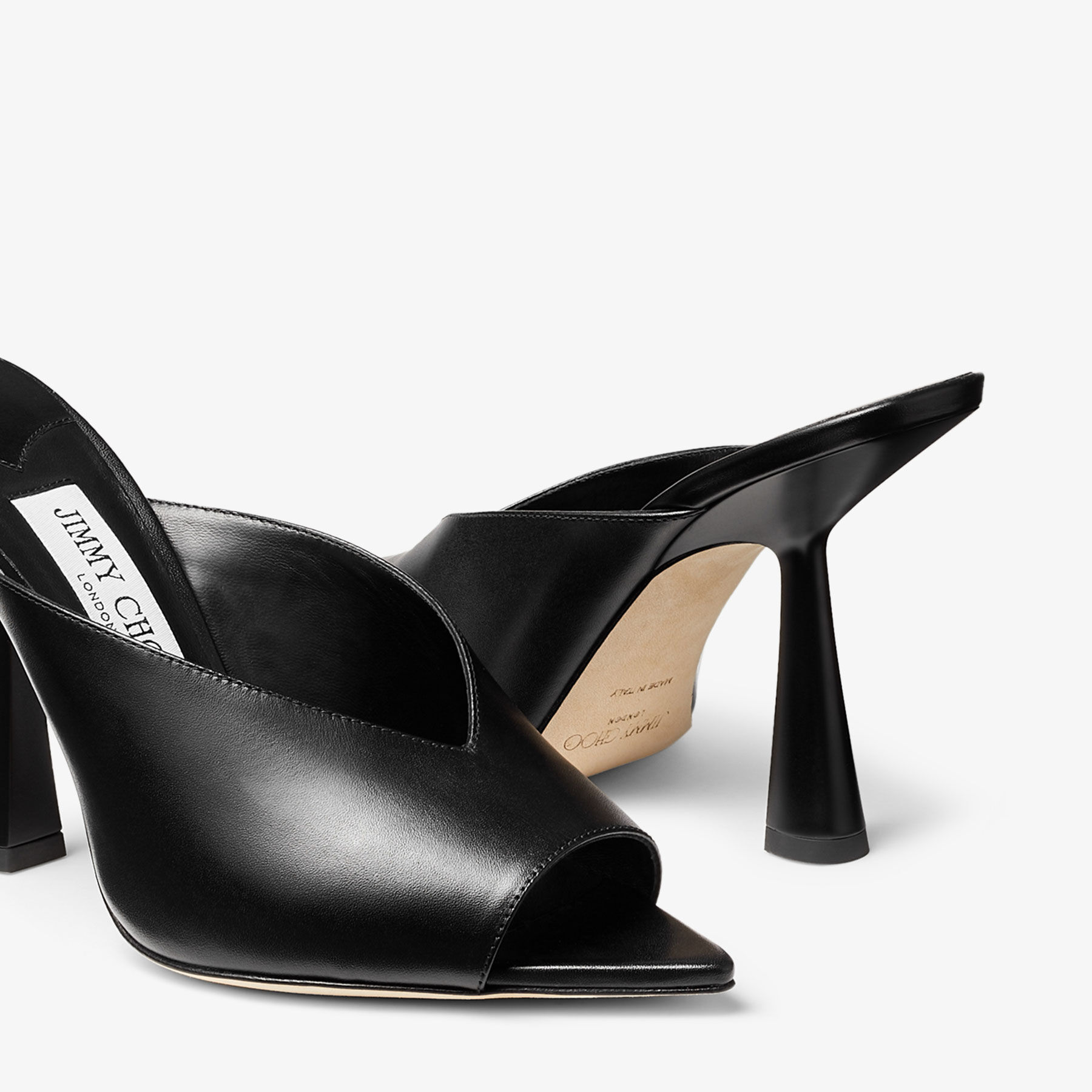 MARYANNE MULE 100 | Black Calf Leather Pointed-Toe Mules | Autumn 