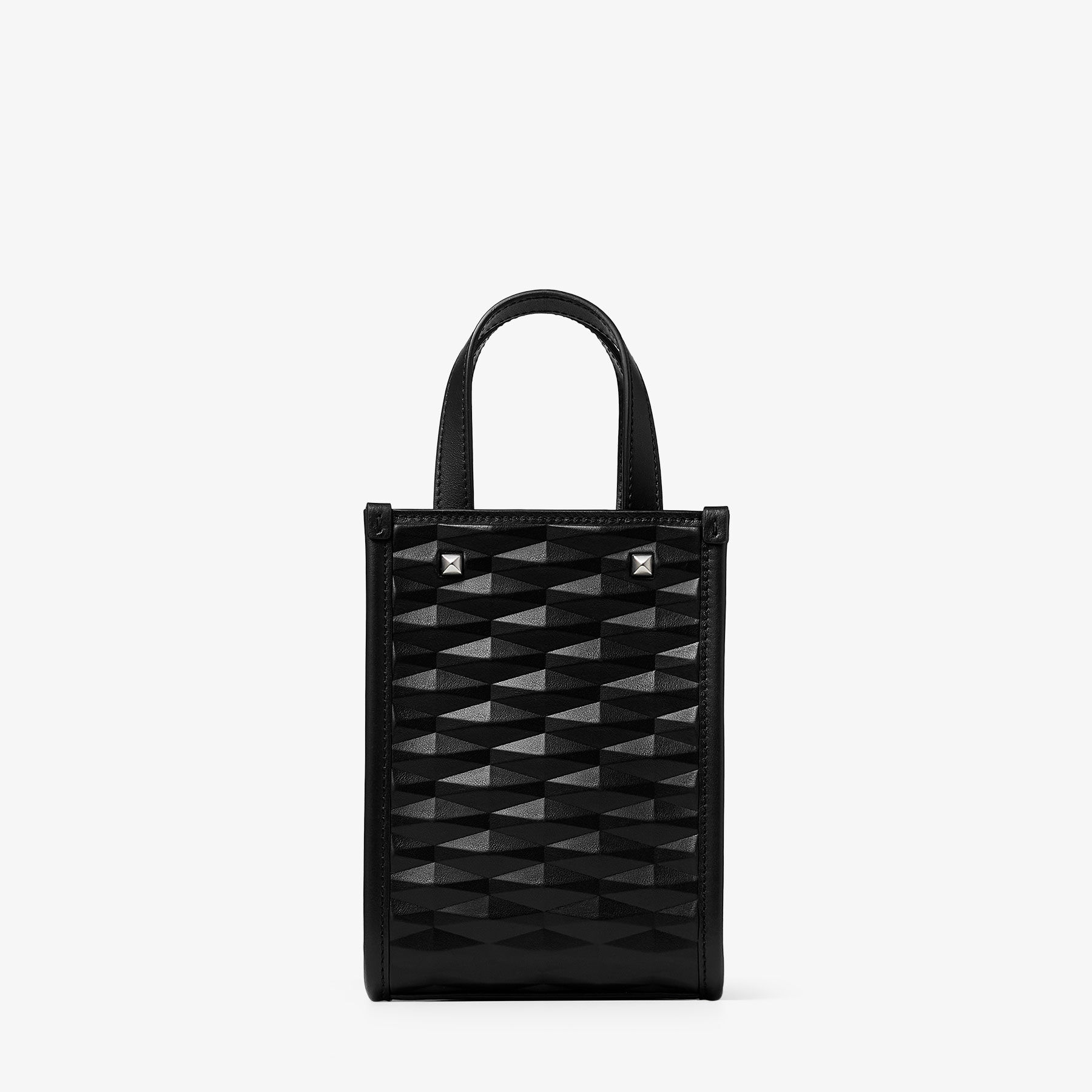 Mini N/S Tote | Black Diamond Embossed 3D Leather Mini Tote Bag 