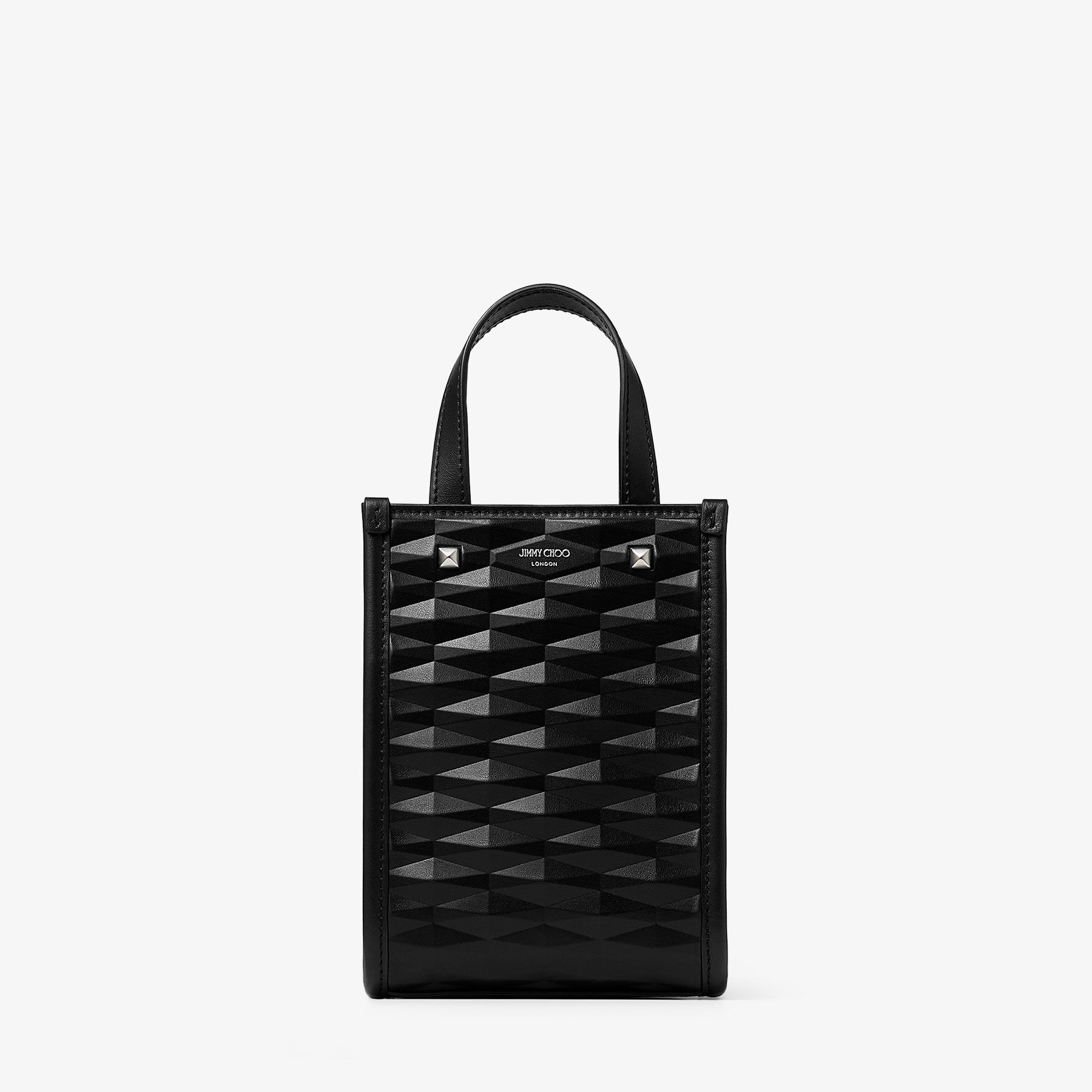 Mini N/S Tote | Black Diamond Embossed 3D Leather Mini Tote Bag 