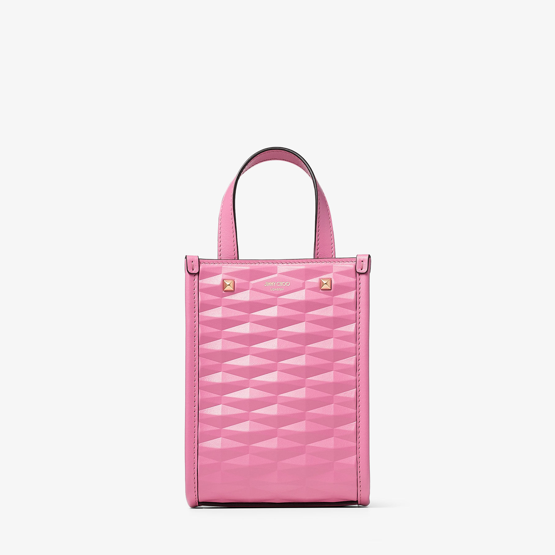 Mini N/S Tote | Candy Pink Diamond Embossed 3D Leather Mini Tote 