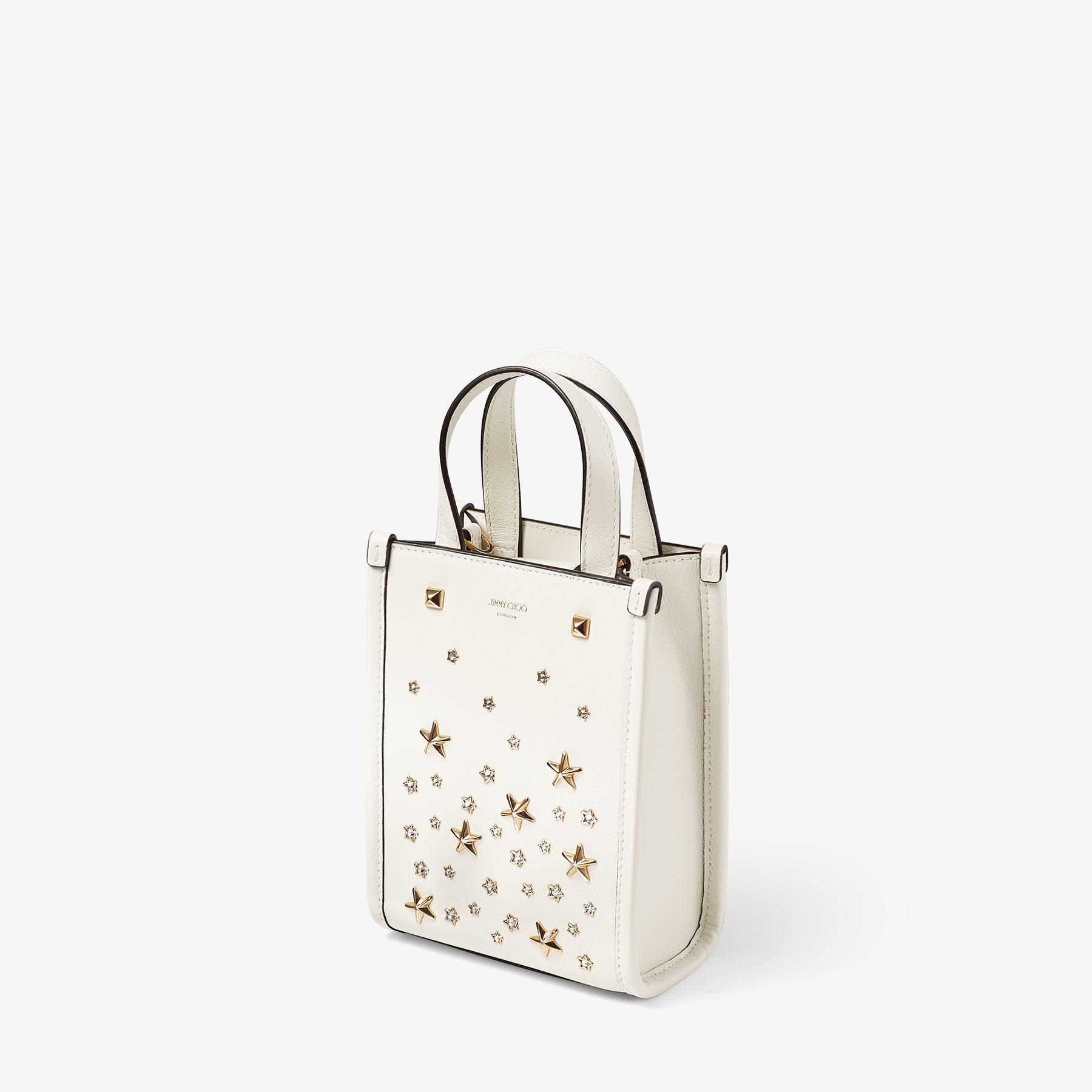 MINI N S TOTE Black Smooth Calf Leather Mini Tote Bag with Stars Summer Collection JIMMY CHOO