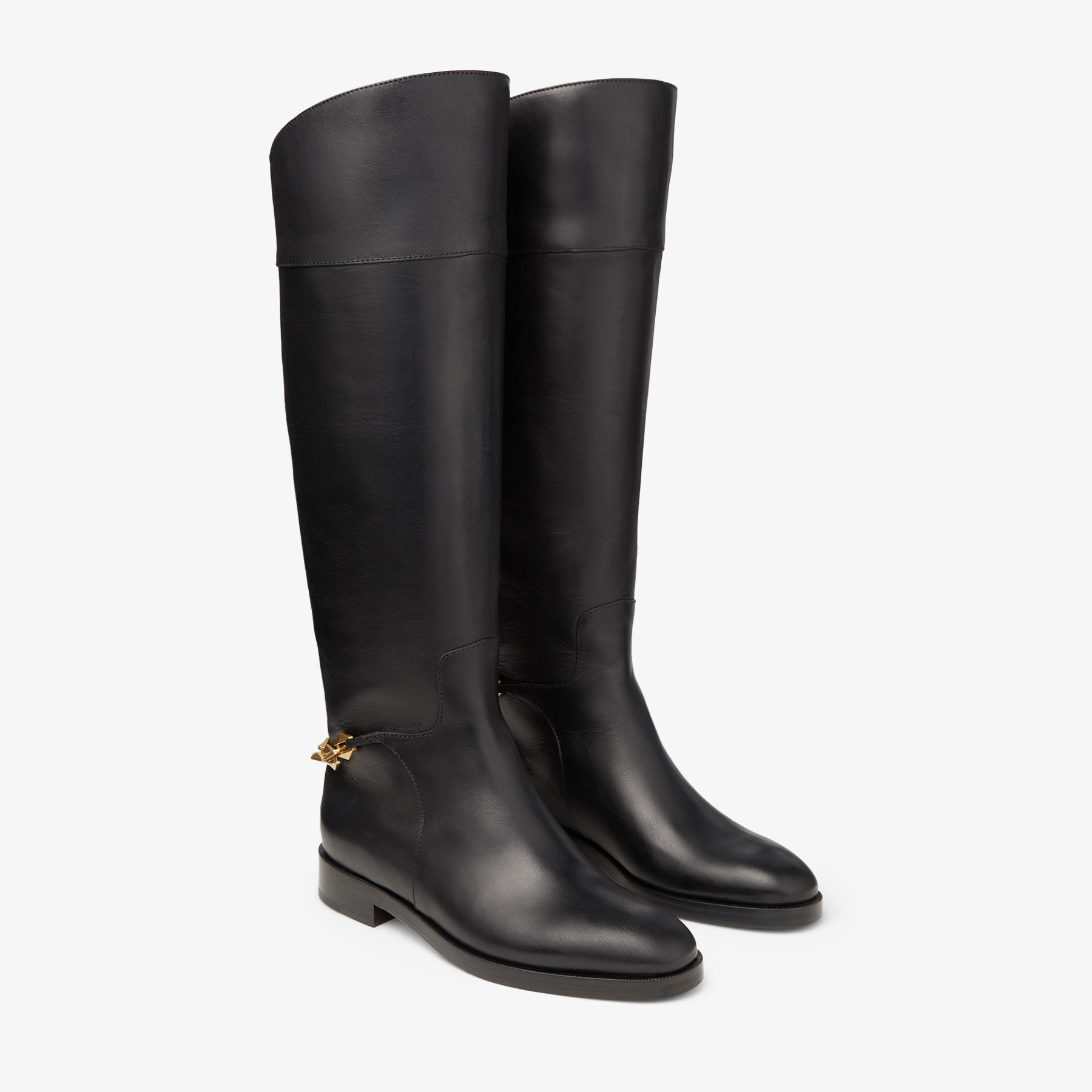NELL KB FLAT | Black Soft Vachetta Knee-High Boots with Chain | Autumn ...