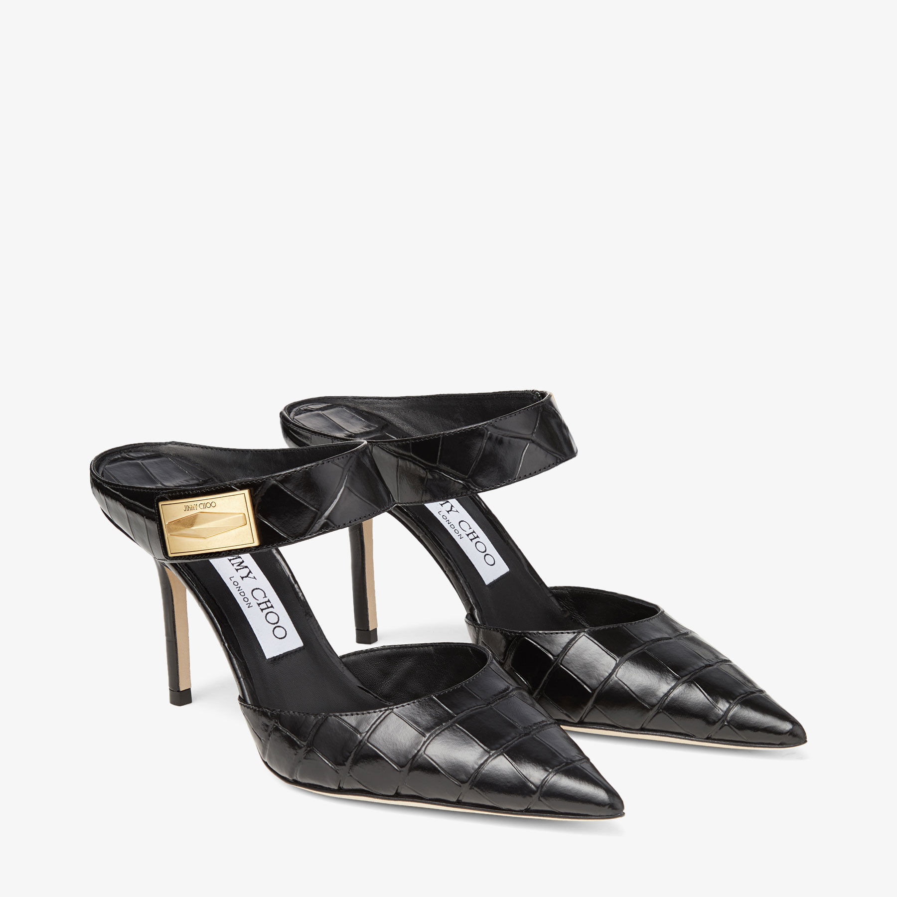 NELL MULE 85 | Black Croc-Embossed Leather Mules | Autumn 