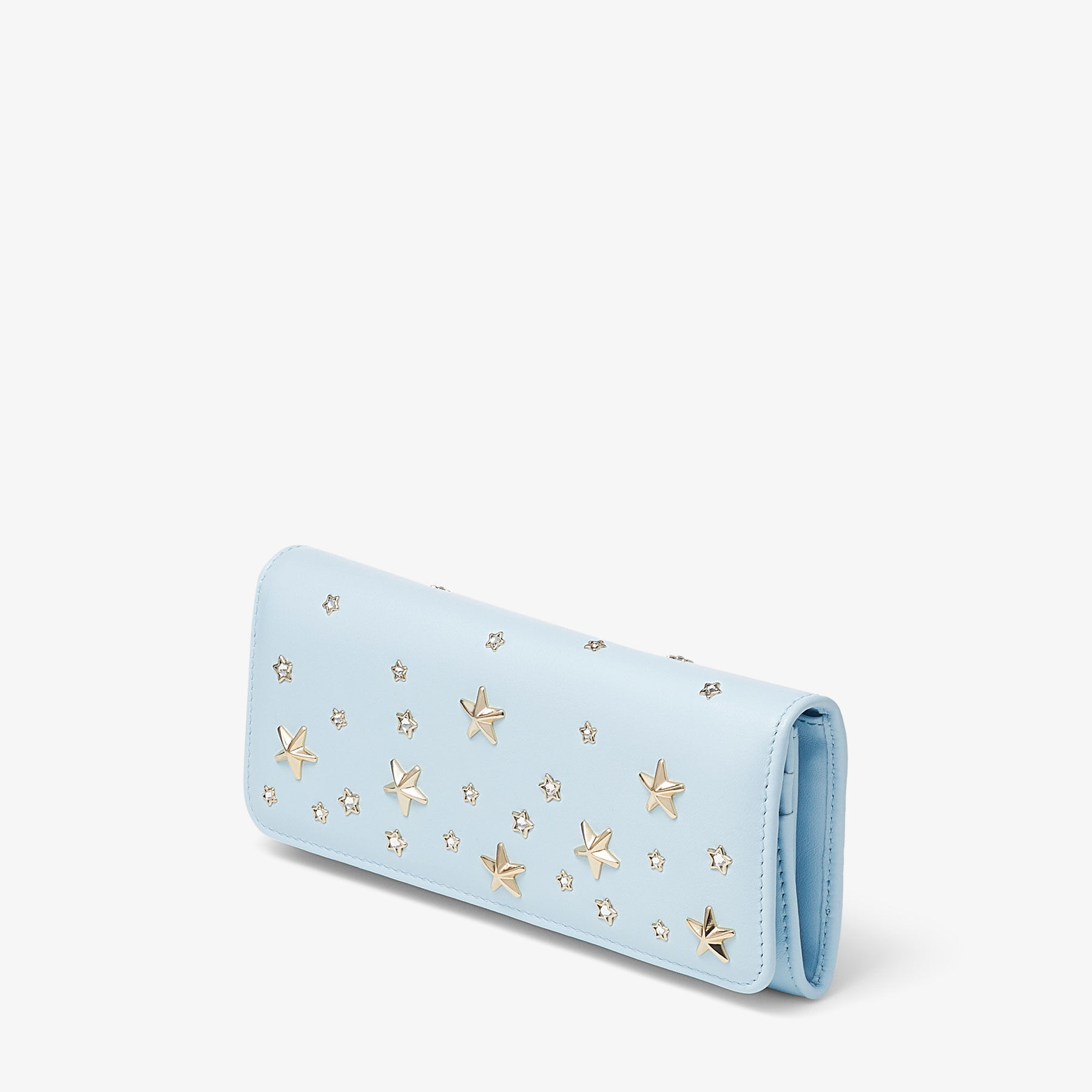 Nino | Ice Blue Calf Leather Wallet with Metal and Crystal Stars 