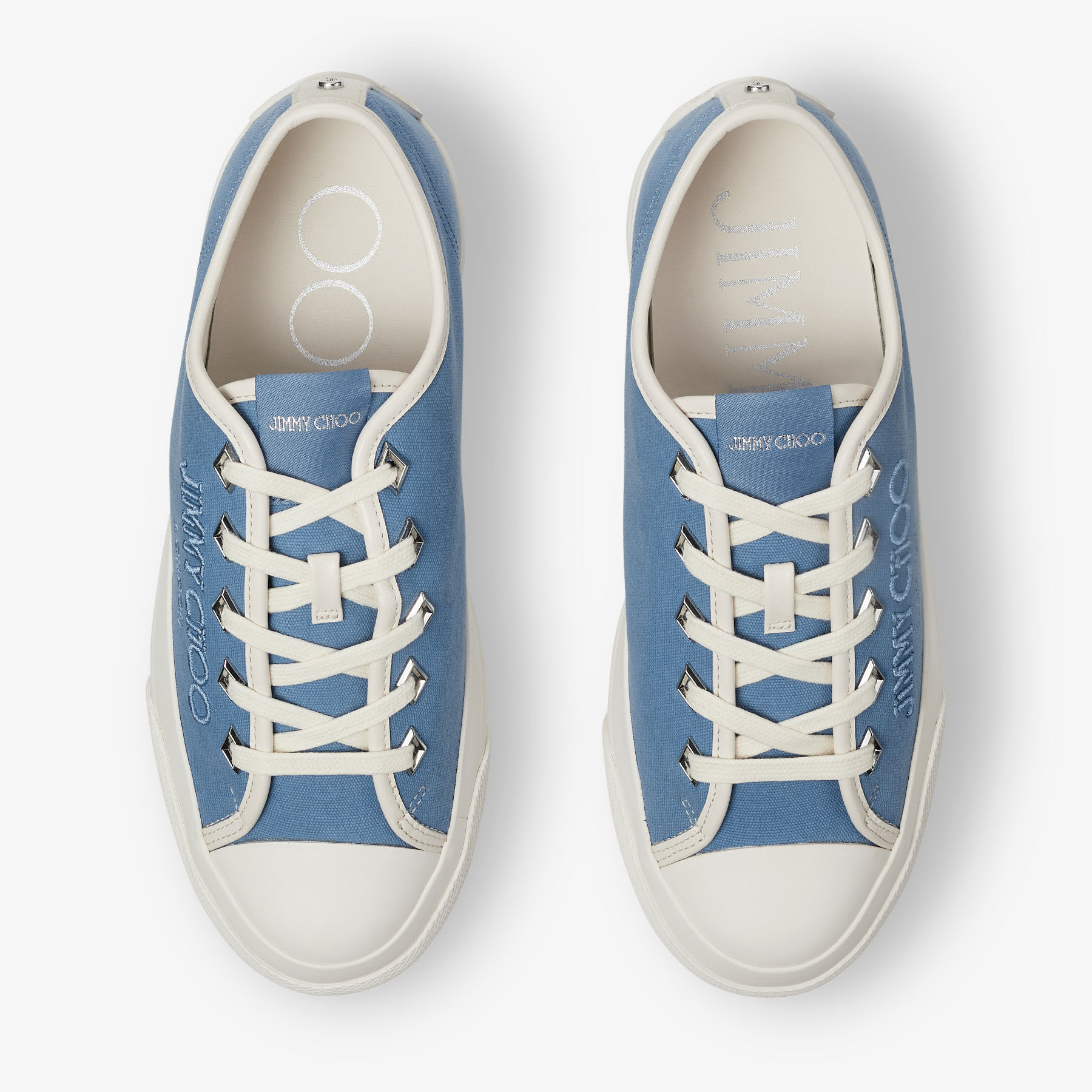 Palma Maxi F Denim and Latte Canvas Platform Trainers with Embroidered Logo New Collection JIMMY CHOO CA