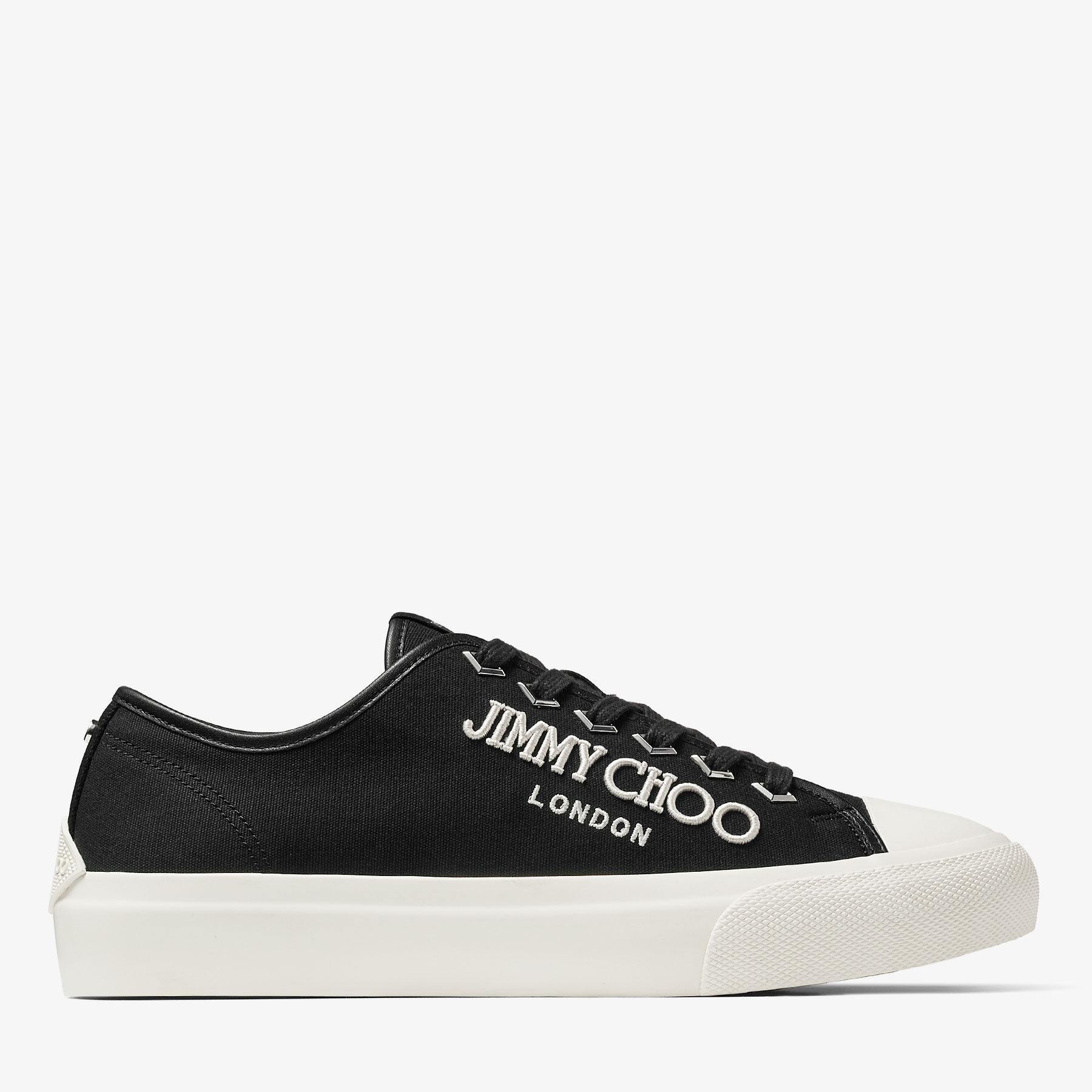 Palma M Black and Latte Canvas Low Top Trainers with Embroidered Logo JIMMY CHOO