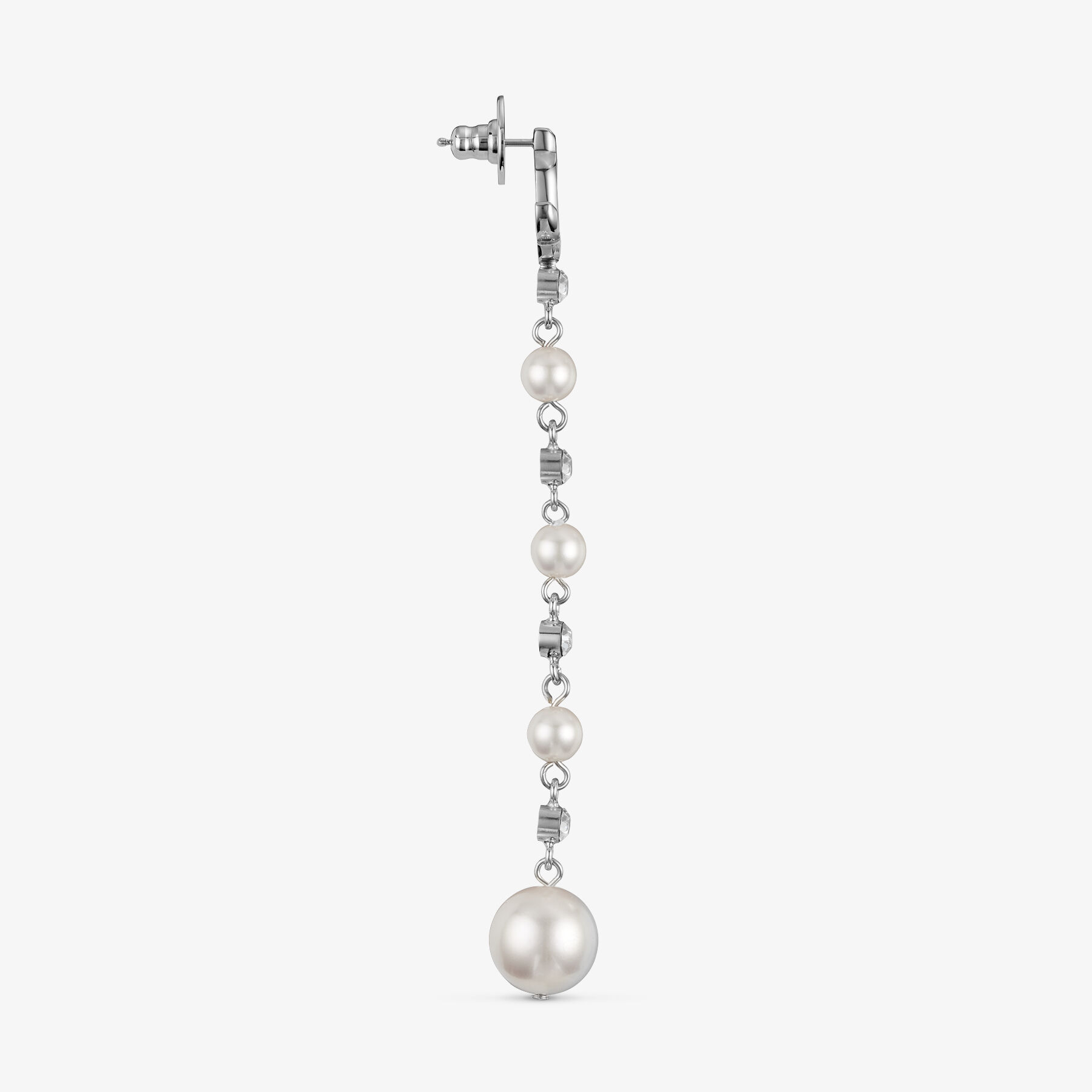 SilverFinish Metal Pearl Drop Earrings with crystals JC Drop Earrings Jewellery Collection
