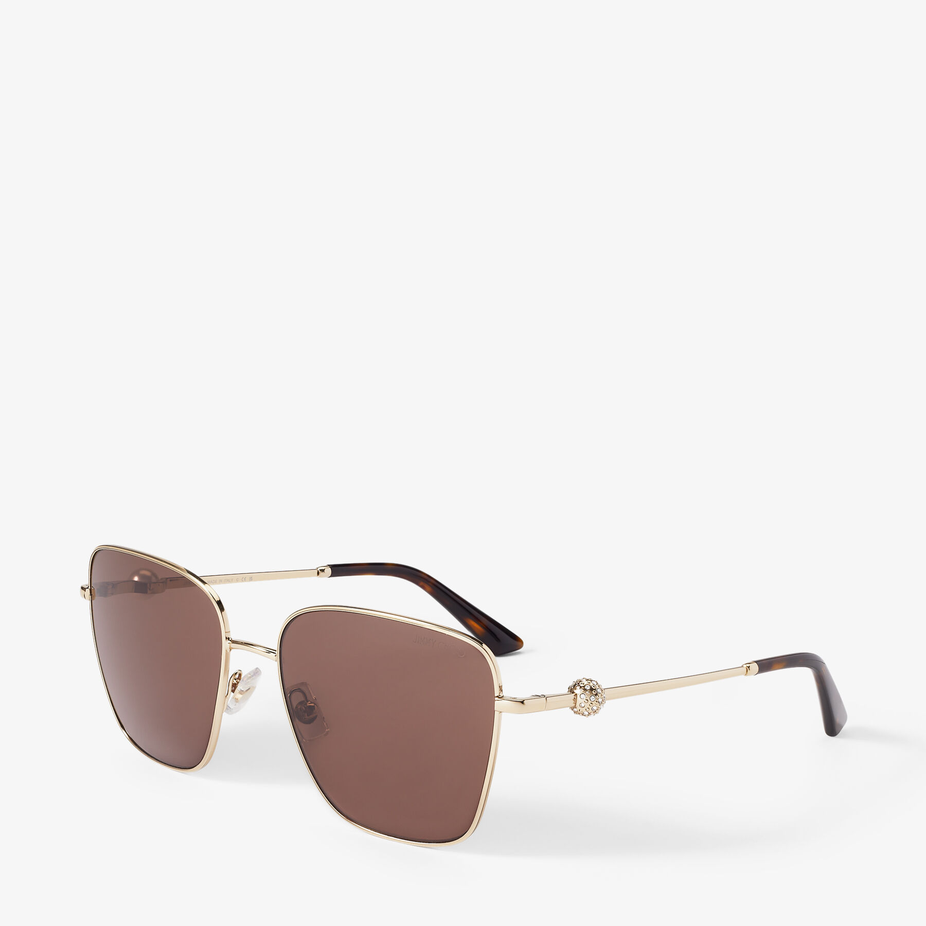 Pua | Pale Gold Square Sunglasses with Crystals | JIMMY CHOO