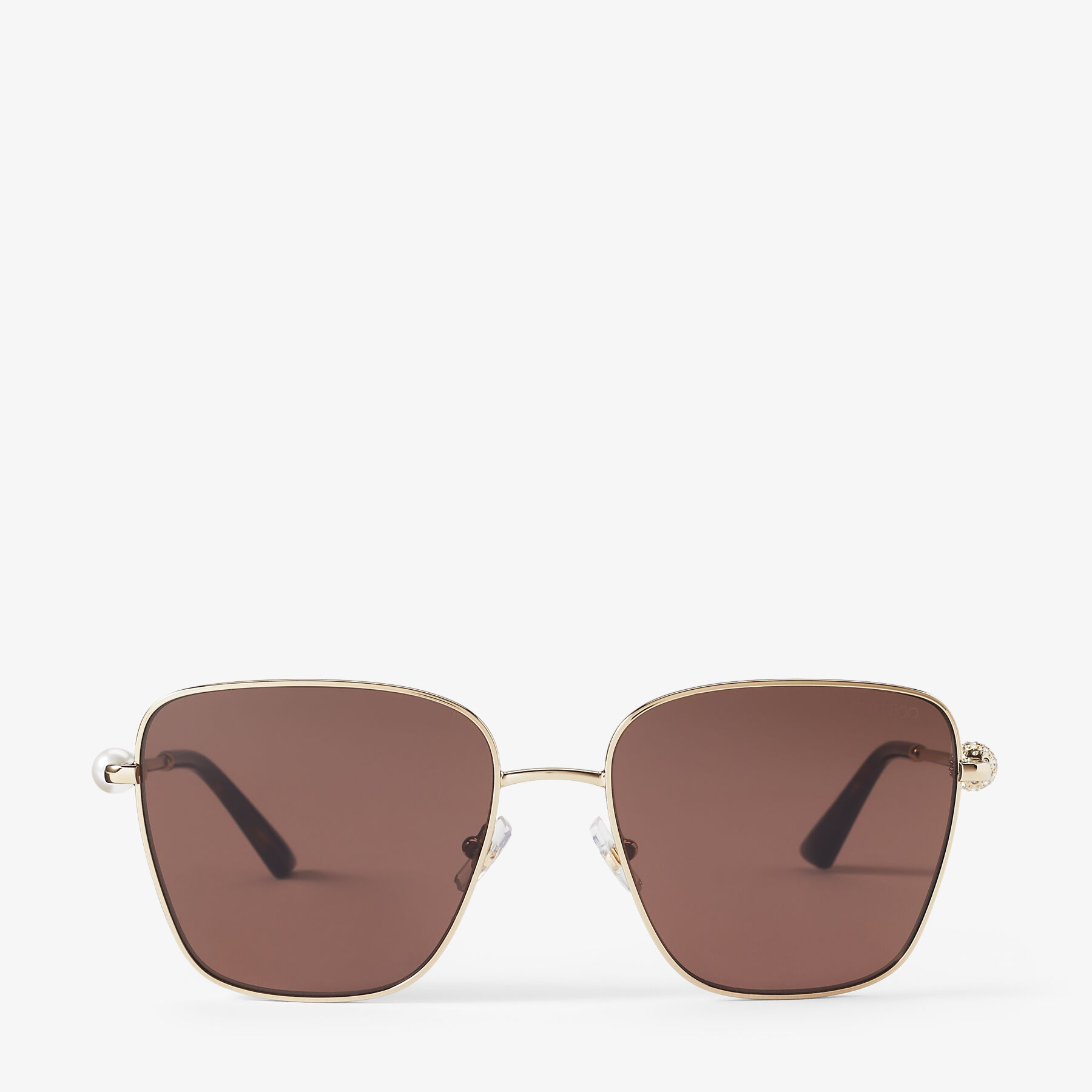 Pua | Pale Gold Square Sunglasses with Crystals | JIMMY CHOO