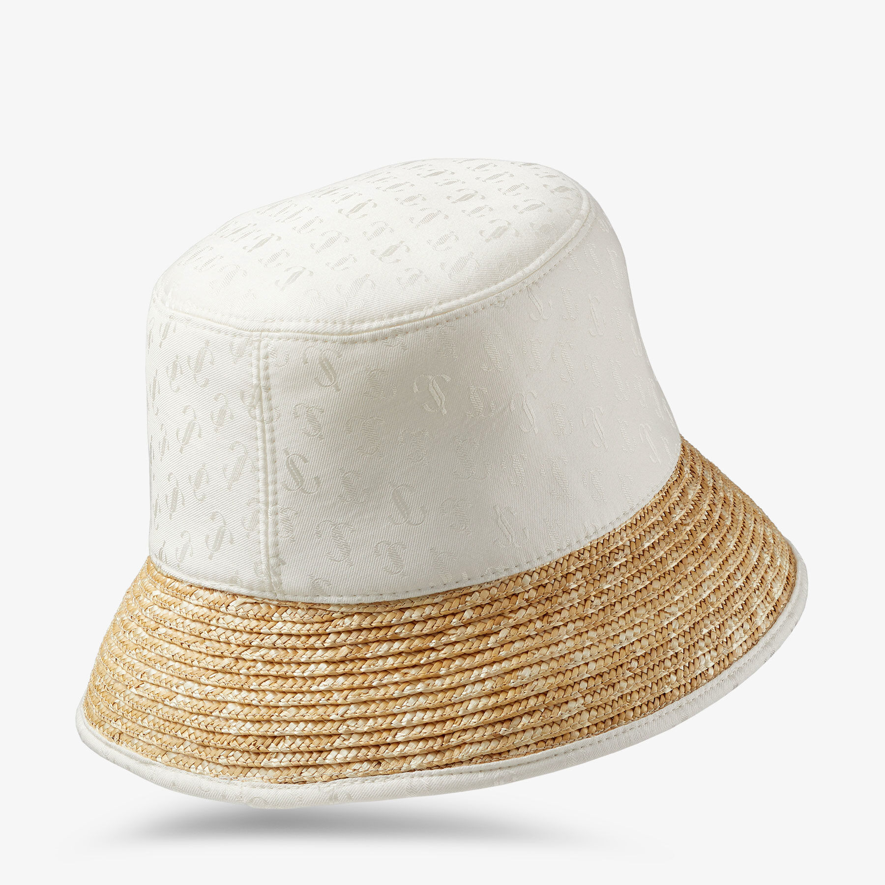 Latte JC Monogram Jacquard Silk, Modal and Raffia Bucket Hat 