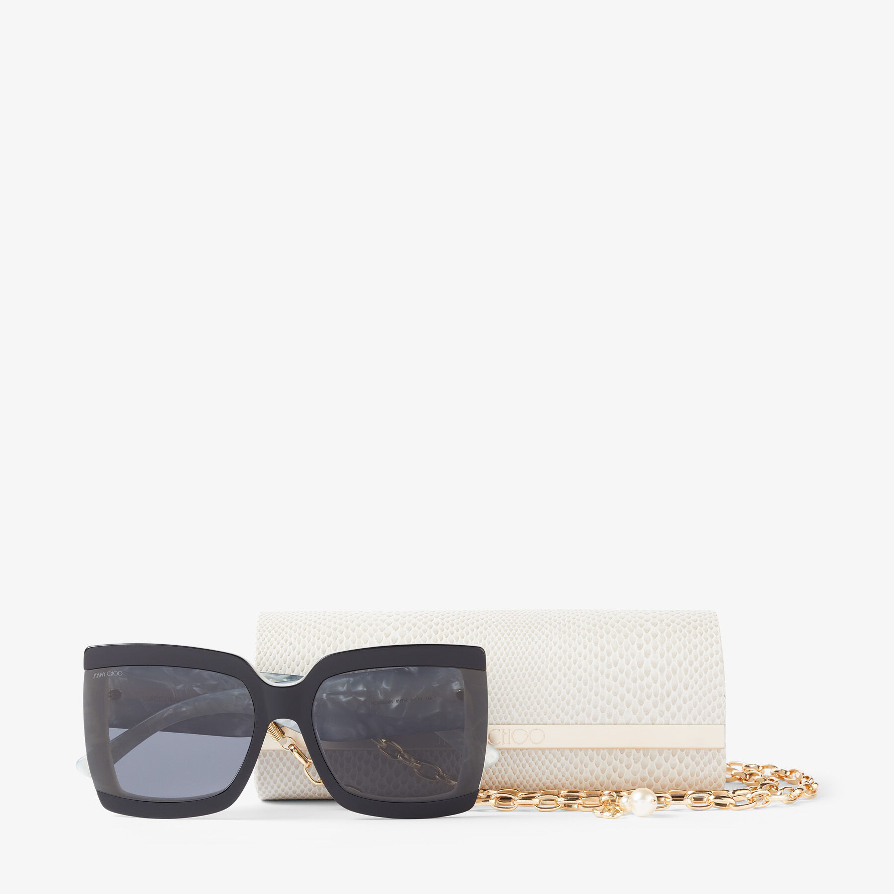Black and Ivory Square-Frame Sunglasses with Detachable Chain, RENEE/N/S  61, Autumn 2022 collection