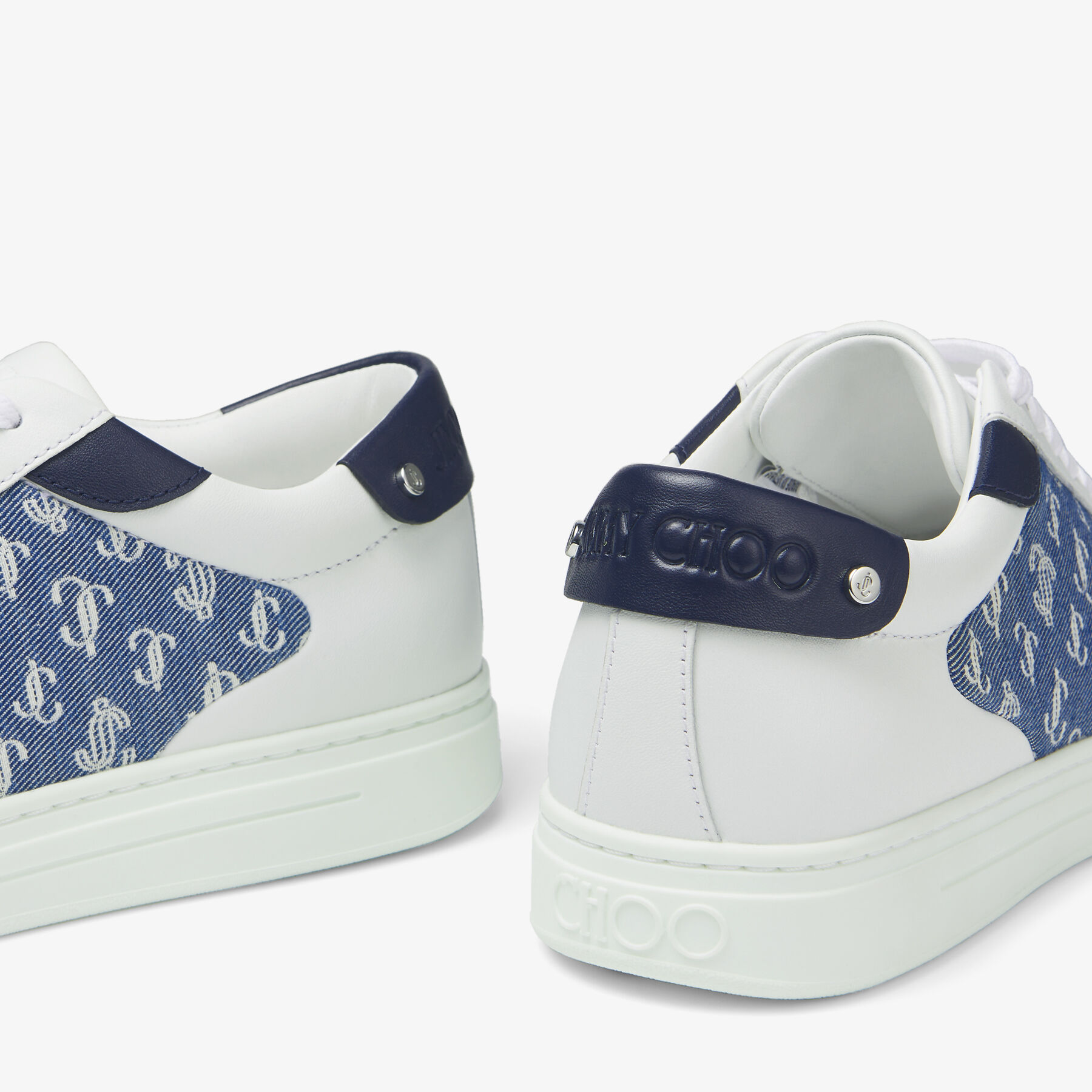 ROME/F | White Leather and Denim JC Monogram Pattern Low-Top 