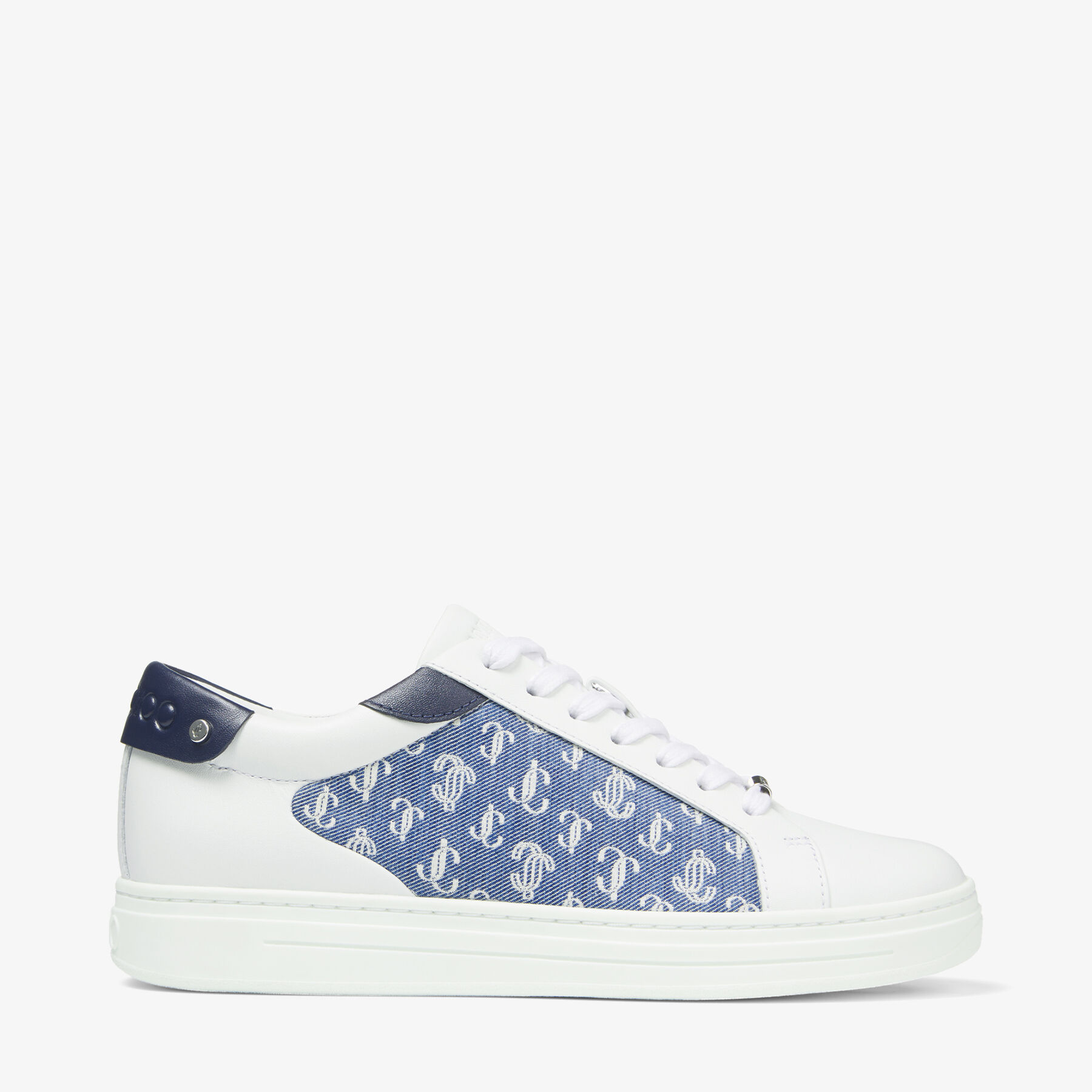 ROME/F | White Leather and Denim JC Monogram Pattern Low-Top Trainers ...