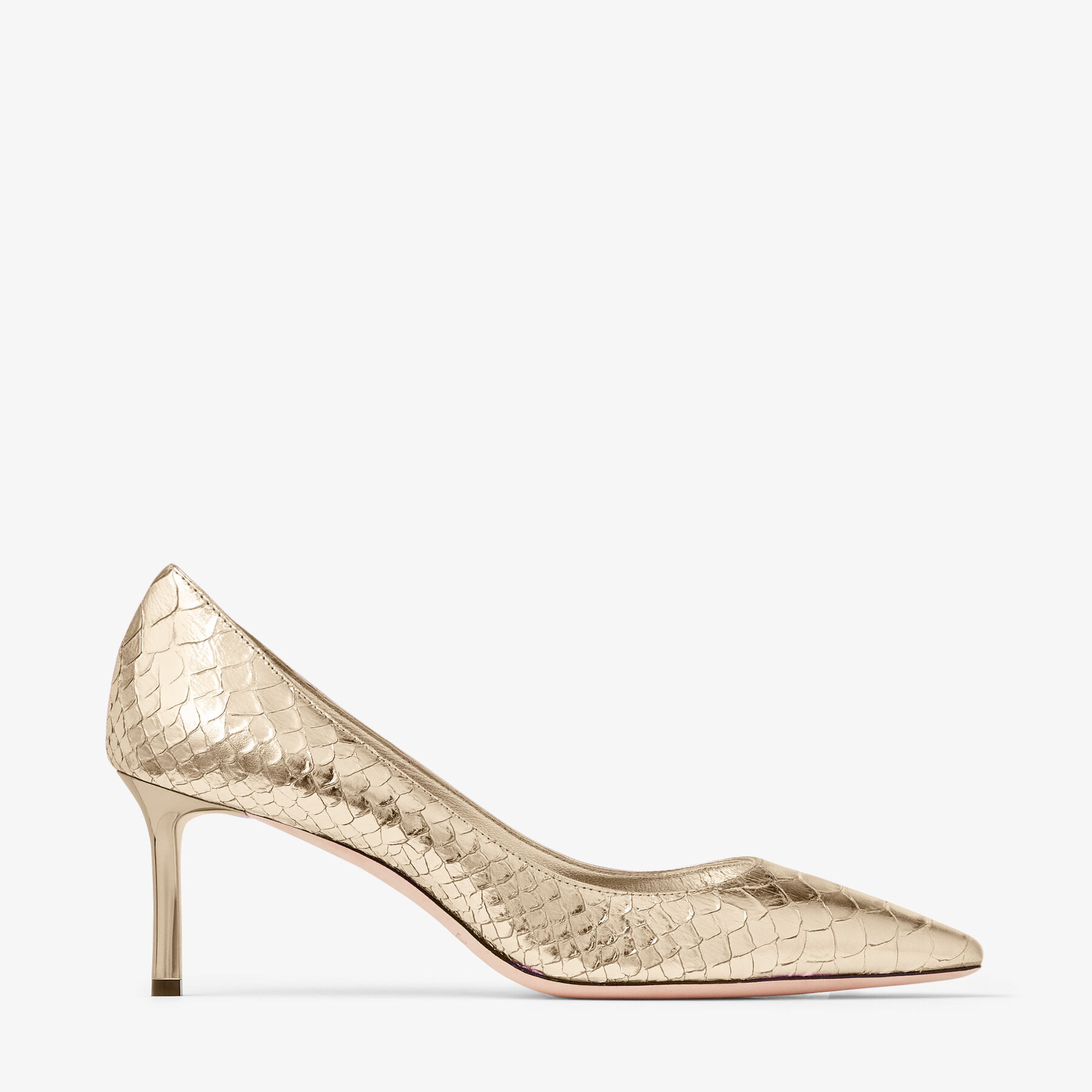 Romy 60 | Champagne Metallic Snake Printed Leather Pumps | JIMMY 