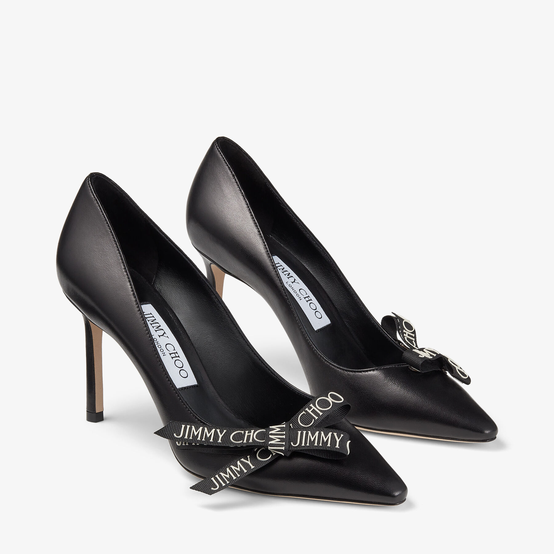 ROMY 85 | Black Nappa Leather Pumps with Jimmy Choo Bow | Spring 