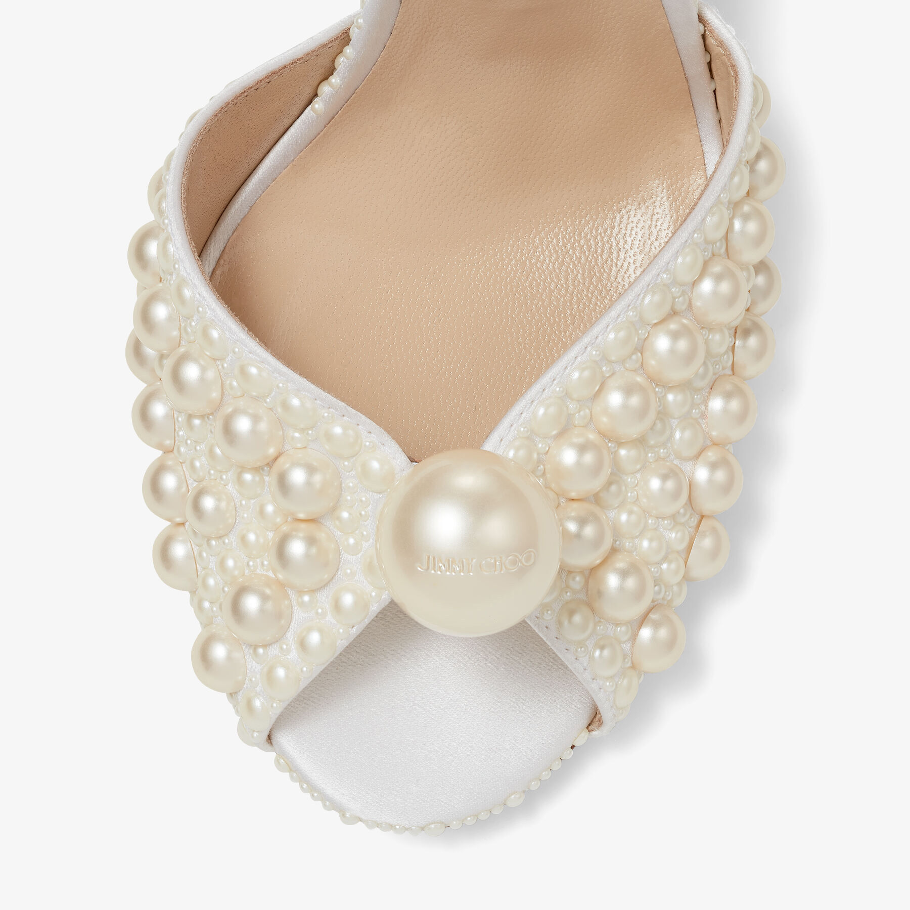 White Satin Sandals with All Over Pearl Embellishment SACARIA