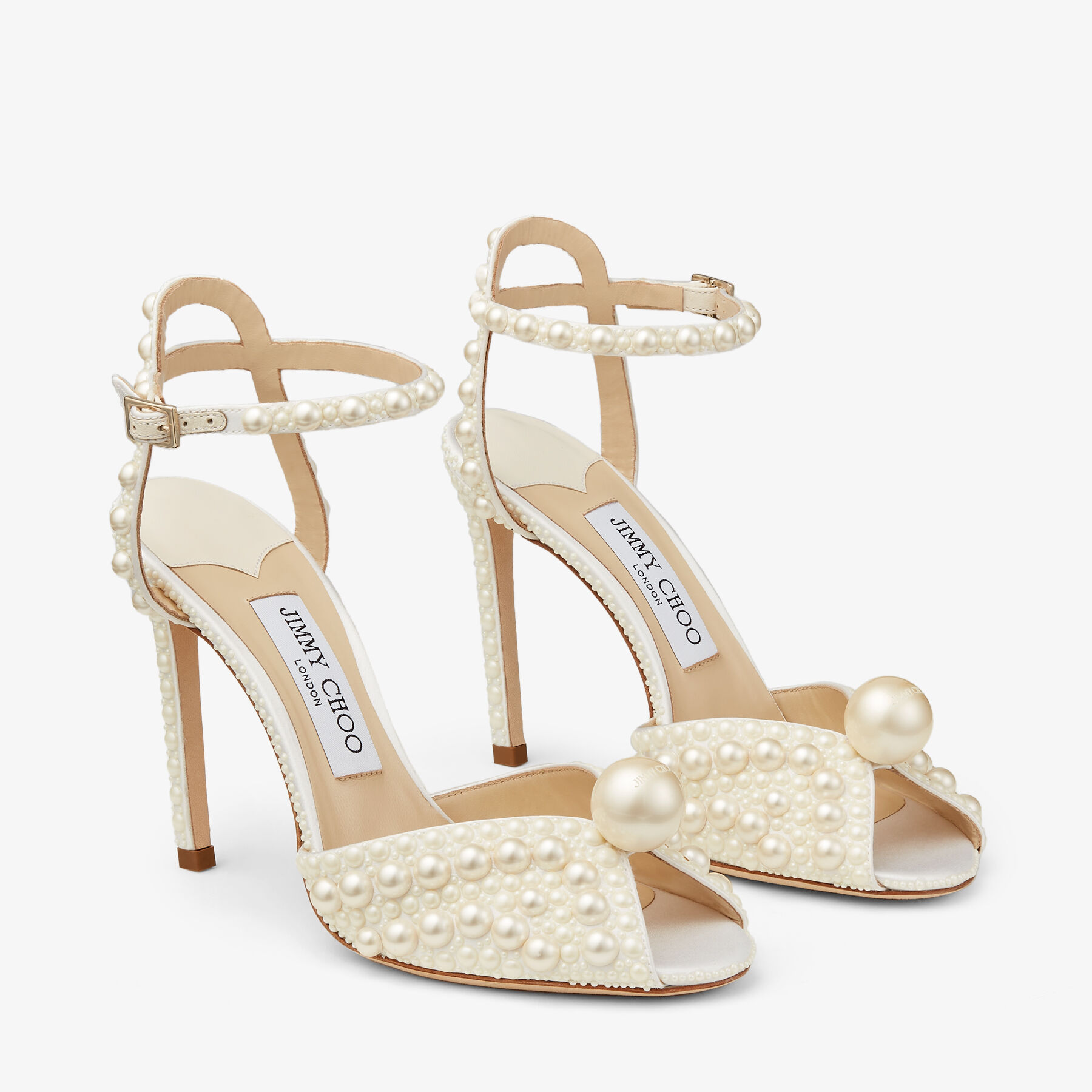 White Satin Sandals with All Over Pearls | SACORA 100 | Autumn Winter ...