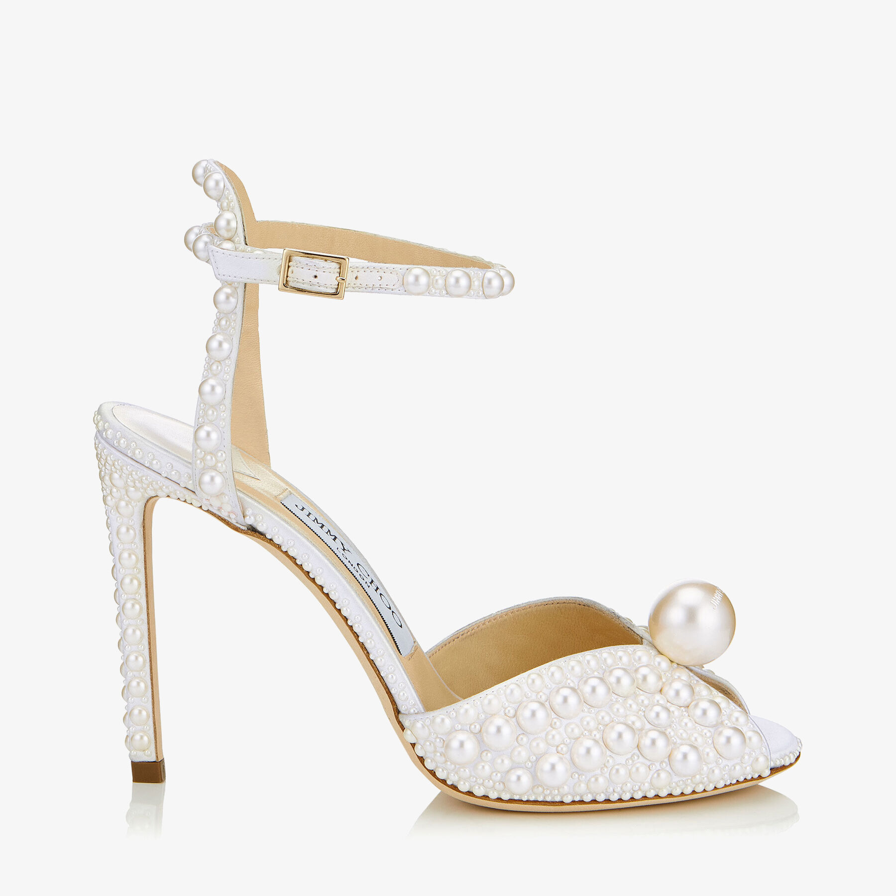 White Satin Sandals with All Over Pearls | SACORA 100 | Autumn