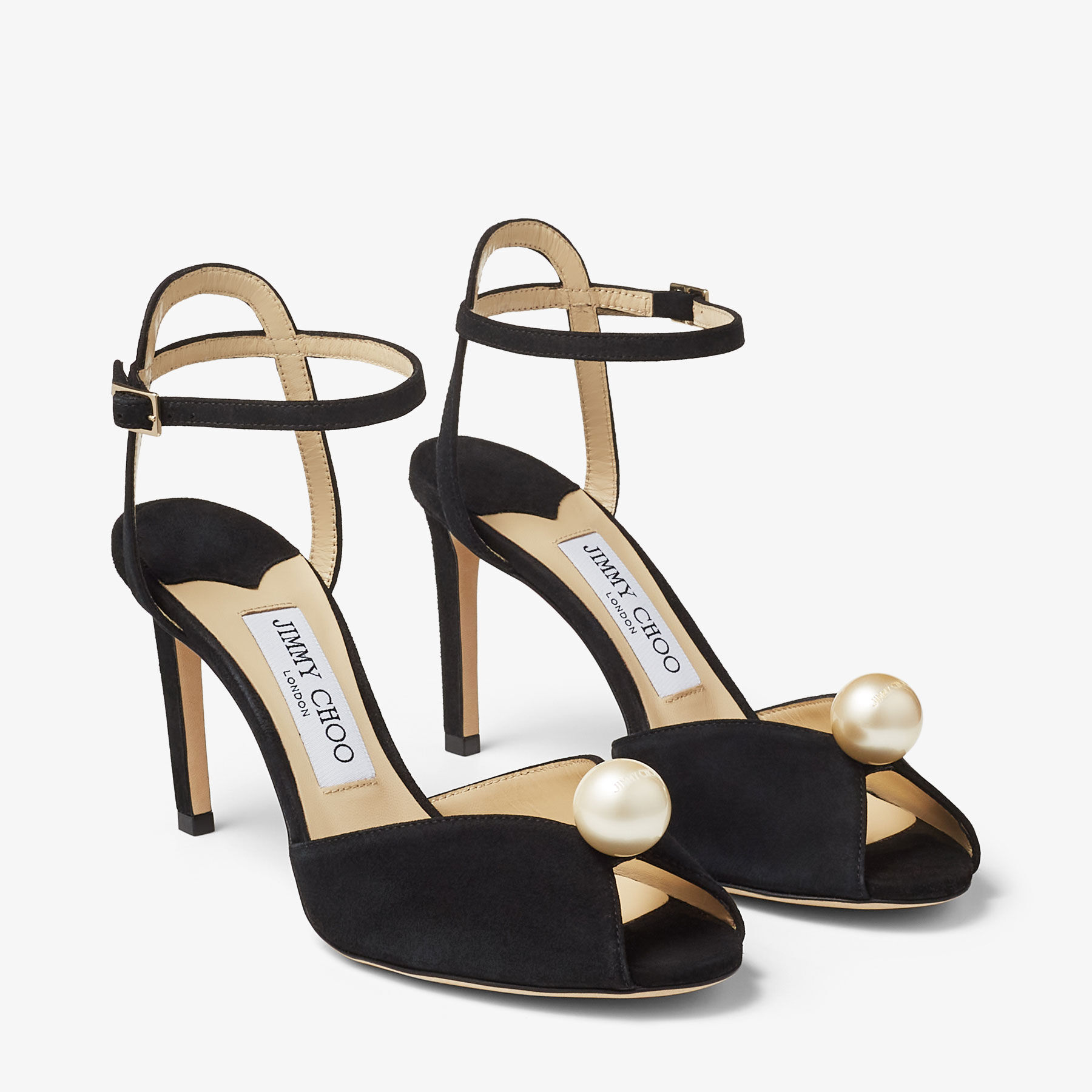 SACORA 85 | Black Suede Sandals with Pearl Embellishment | Summer ...