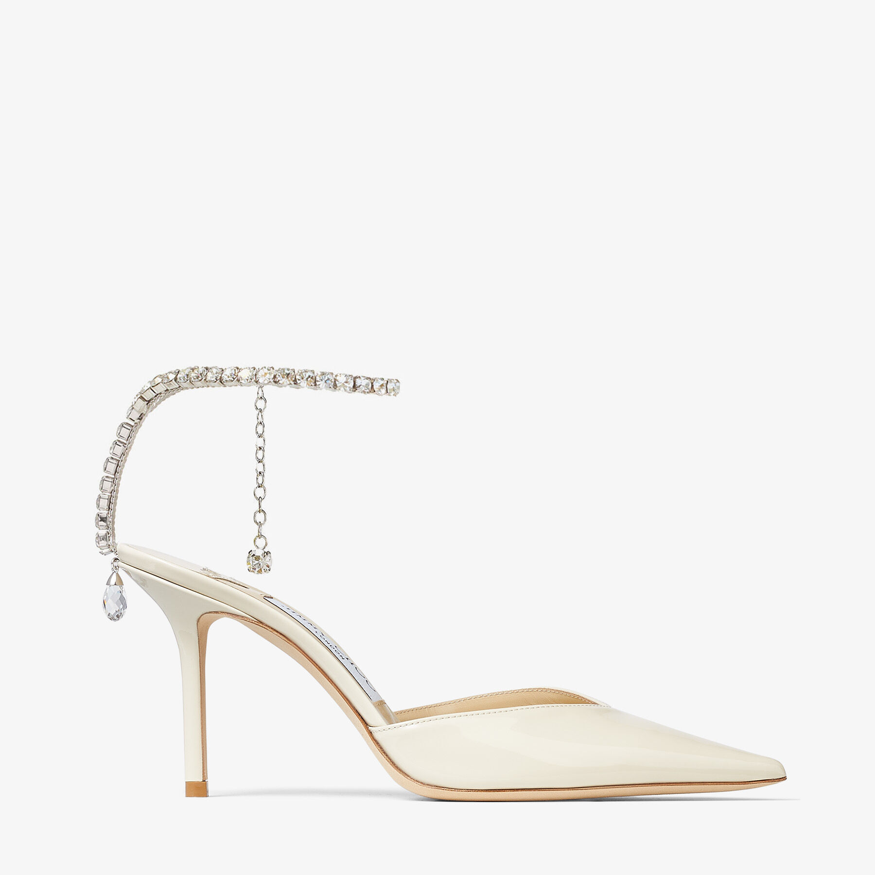 Saeda 85 | Linen Patent Leather Pumps with Crystal Embellishment | JIMMY  CHOO