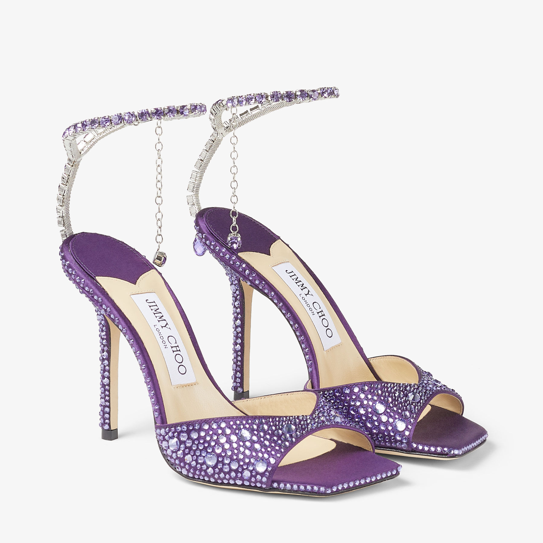 SAEDA SANDAL 100 Cassis Satin Sandals with Crystal Embellishment