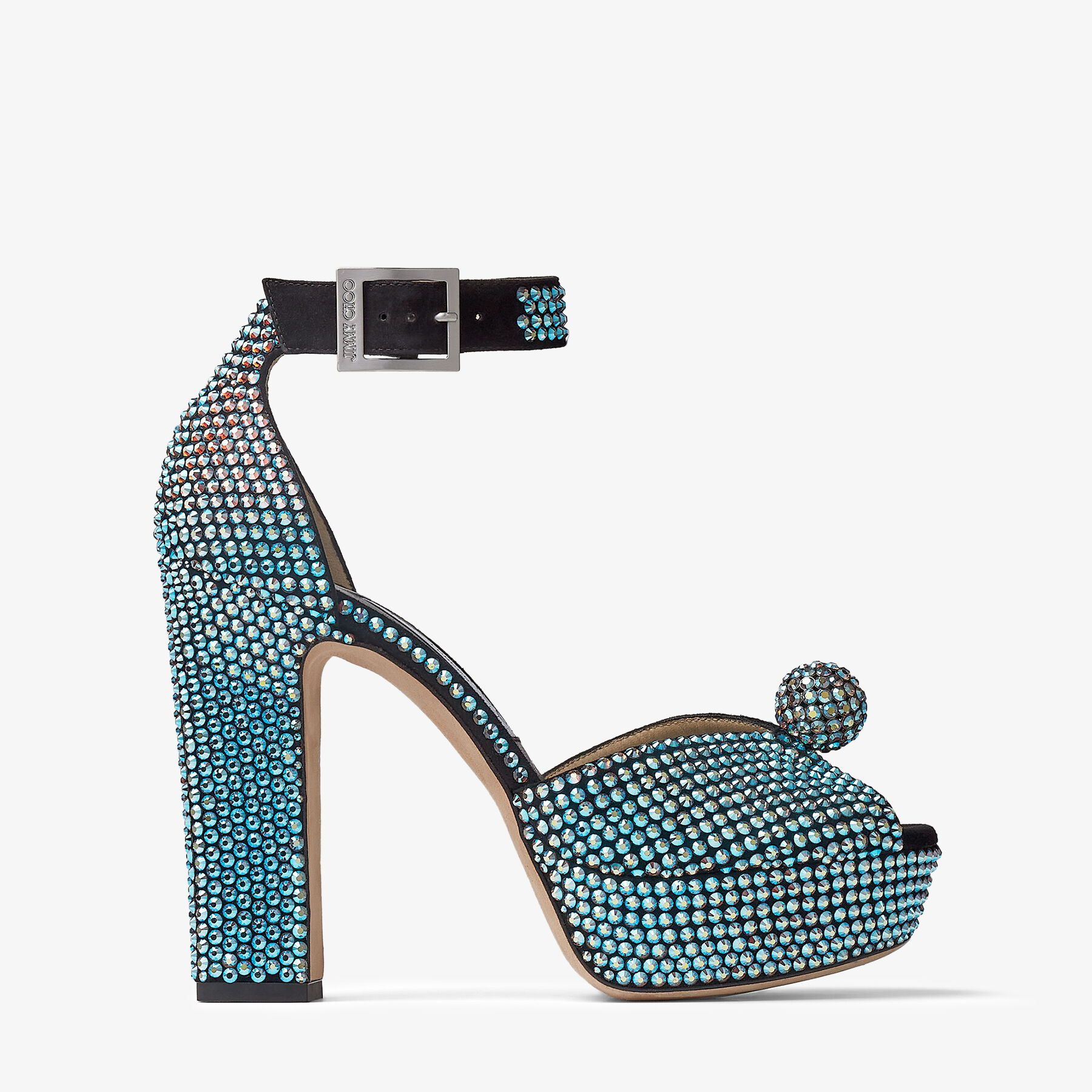 Malibu Honeycomb Crystal Platform Sandals with Crystal Sphere