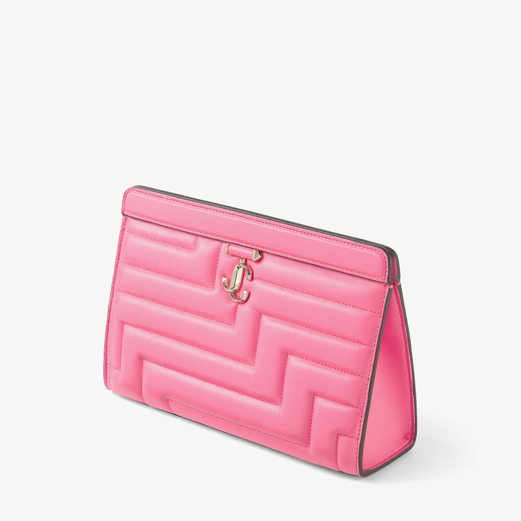 Candy Pink Quilted Nappa Leather Pouch Bag with Light Gold JC