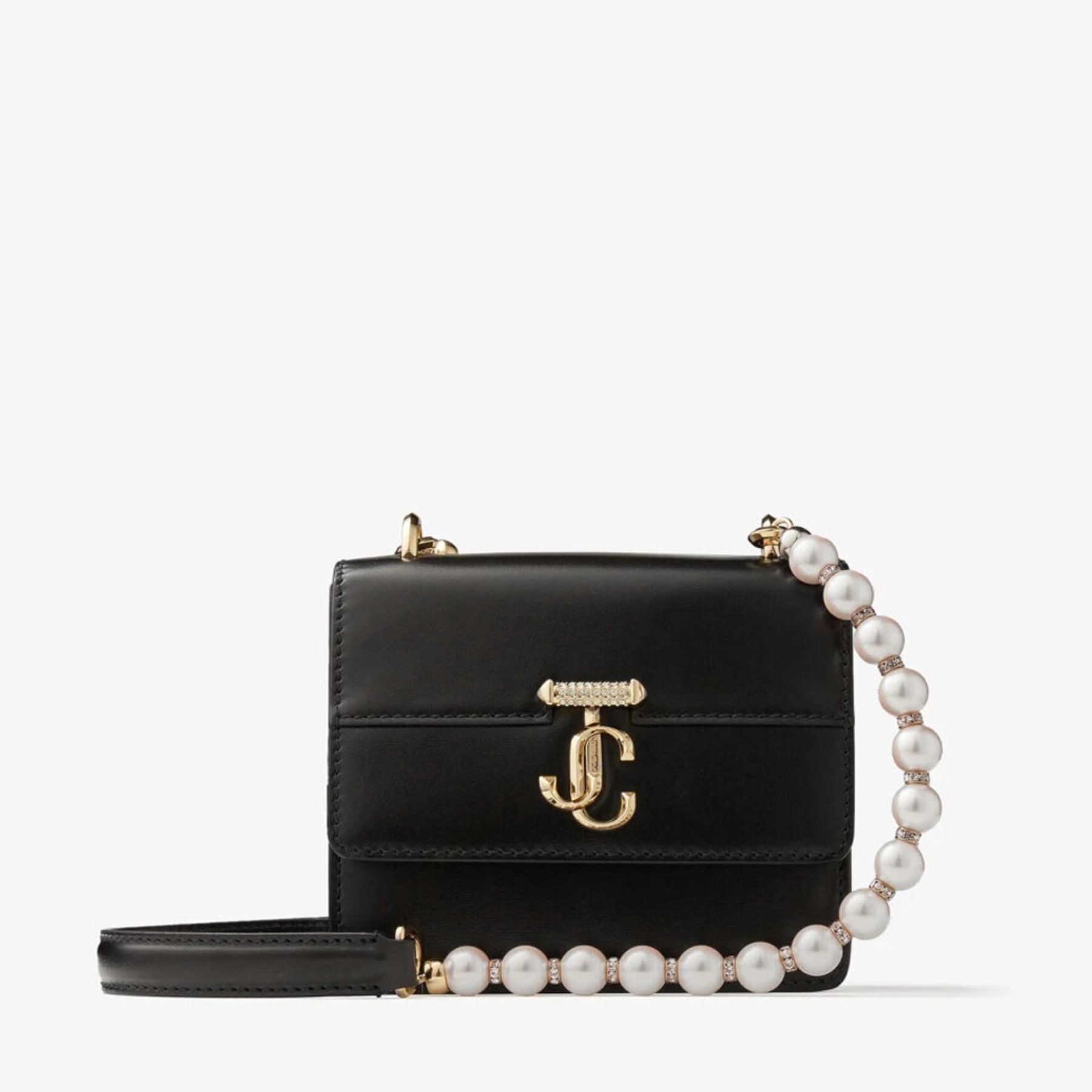 Black Box Leather Shoulder Bag with Pearl Strap | AVENUE QUAD XS 