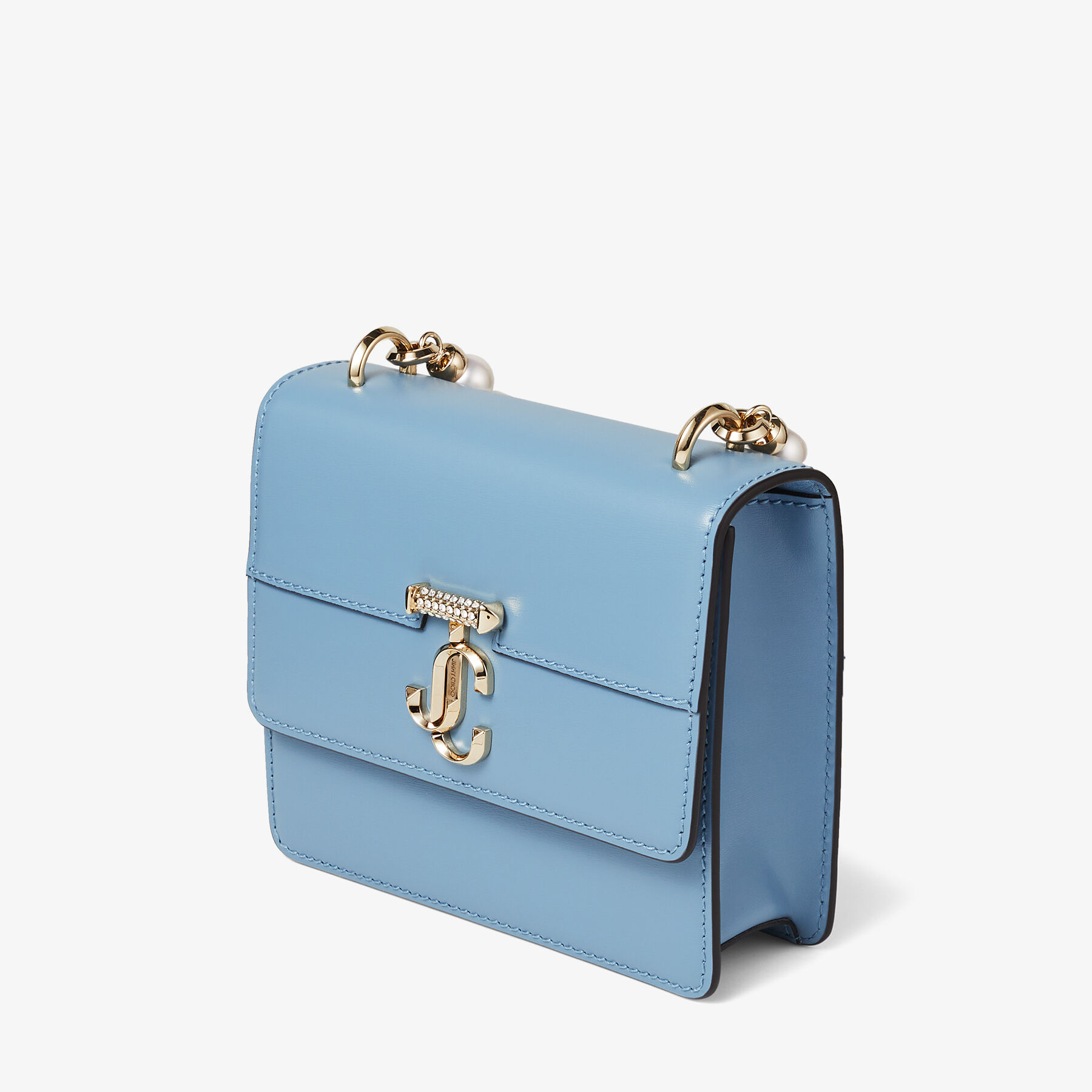 AVENUE QUAD XS | Smoky Blue Box Leather Shoulder Bag with Pearl 